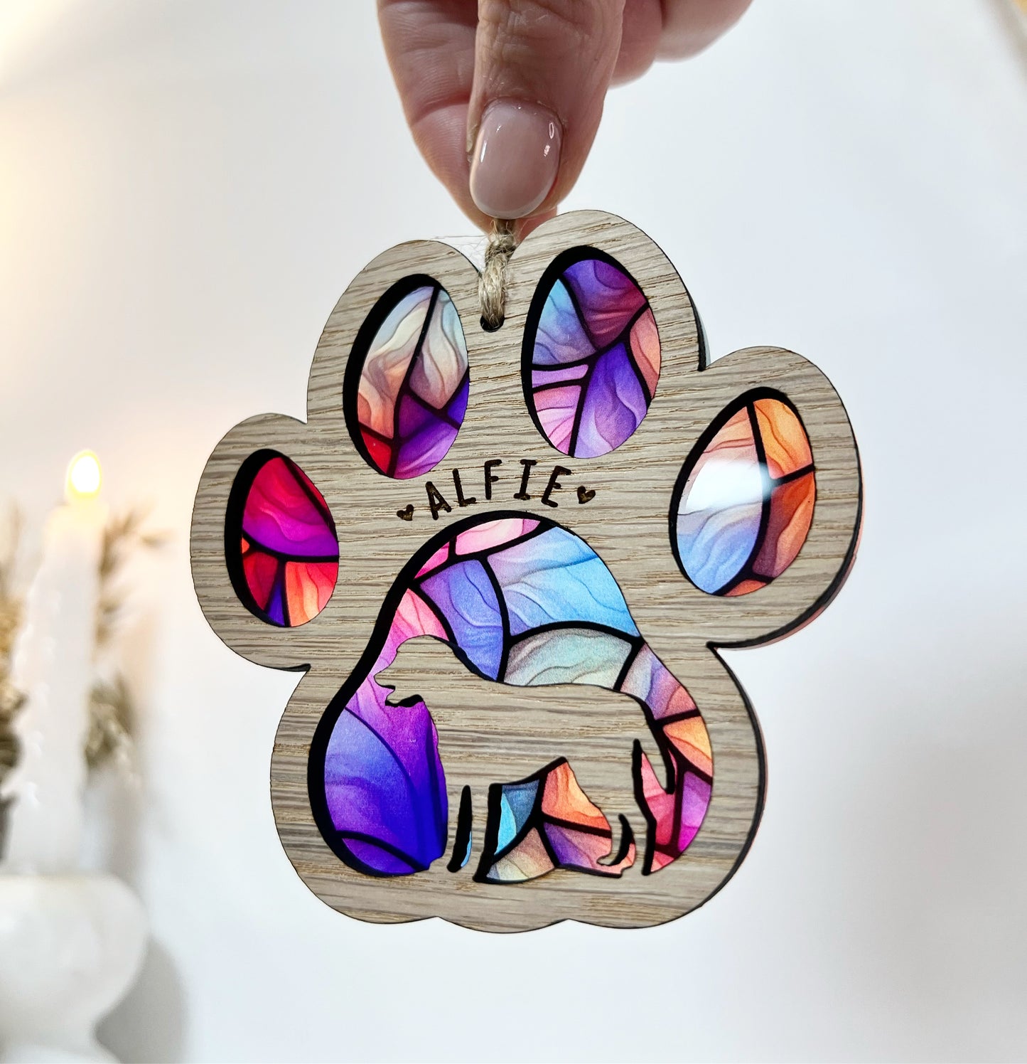 Purple Paw Dog Breed Stained Glass