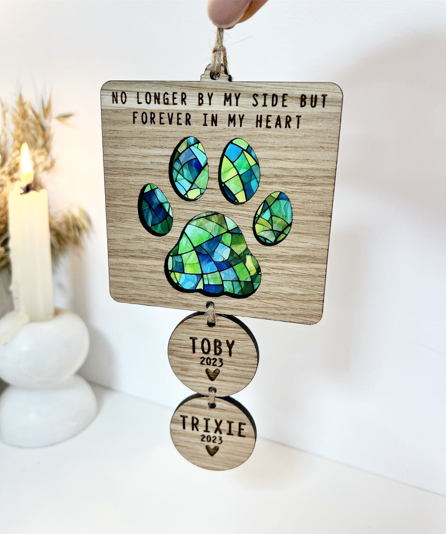 Green Stained Glass Dog Memorial