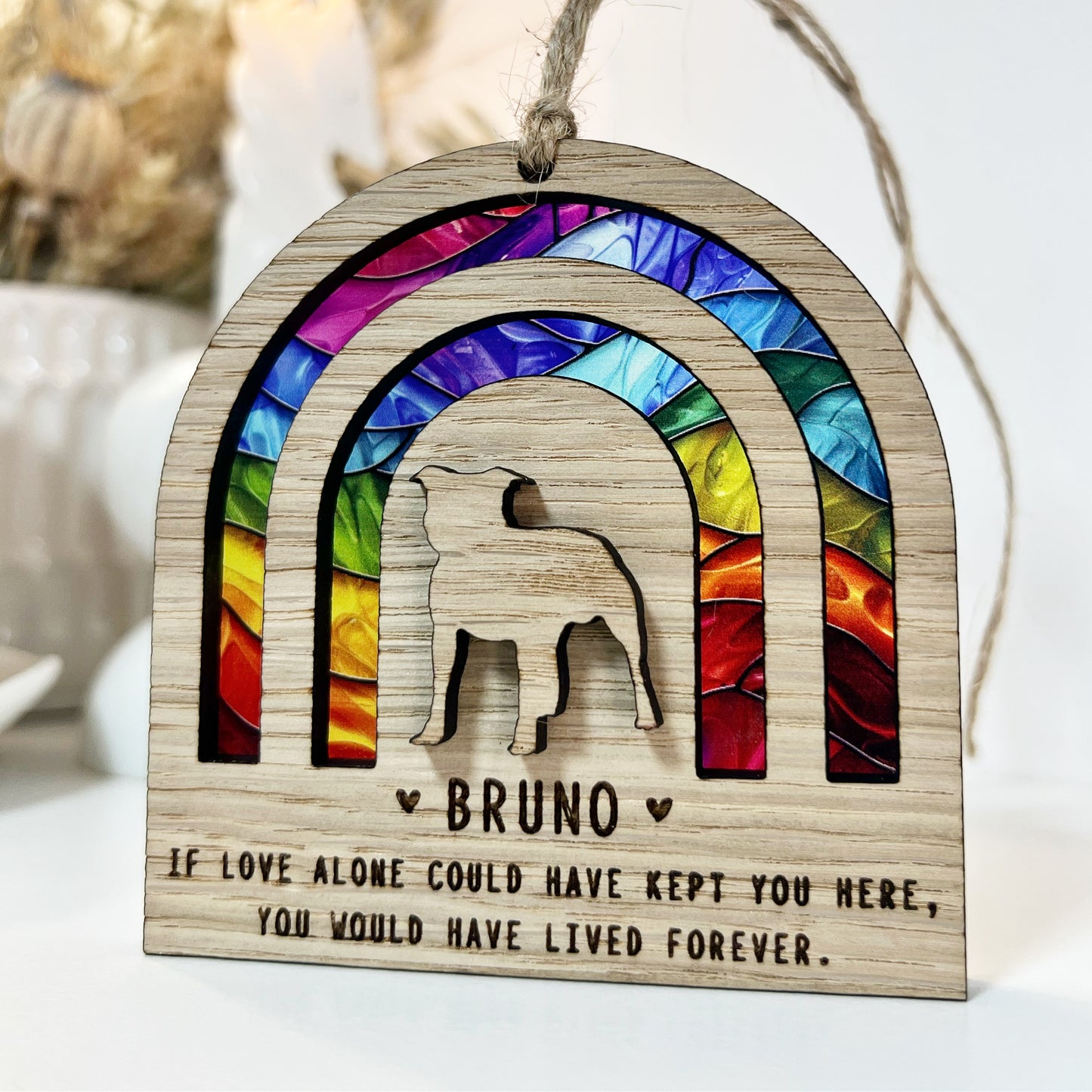 Rainbow Bridge Stained Glass with 3D Dog