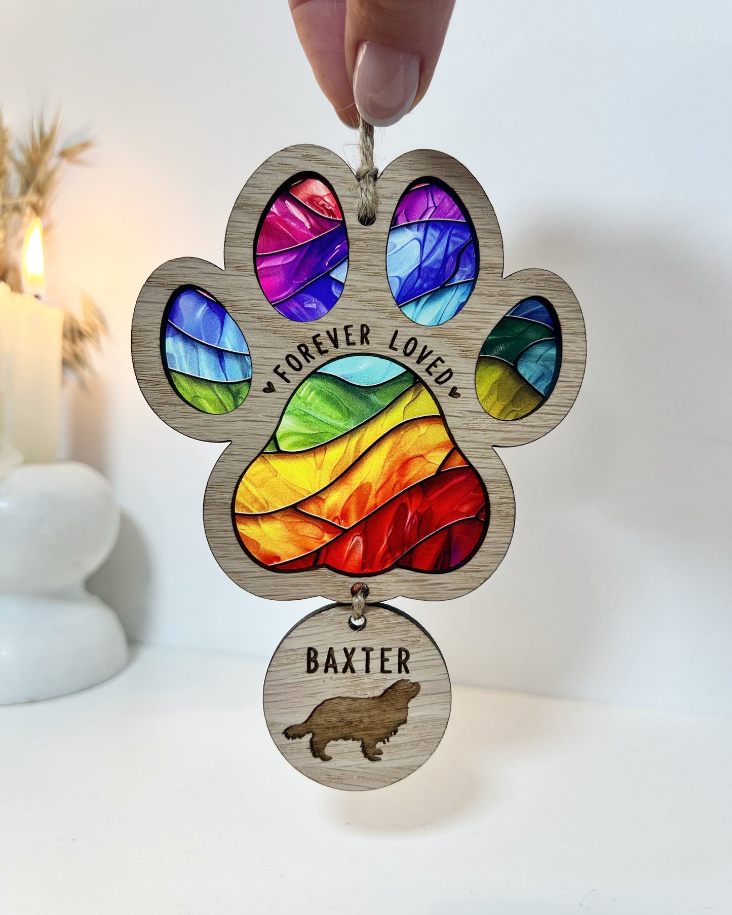 Dog Paw Stained Glass Memorial