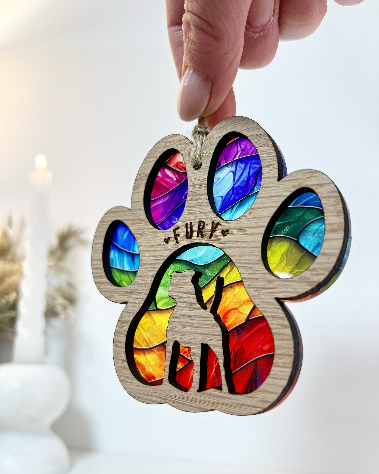 Rainbow Paw Dog Breed Stained Glass