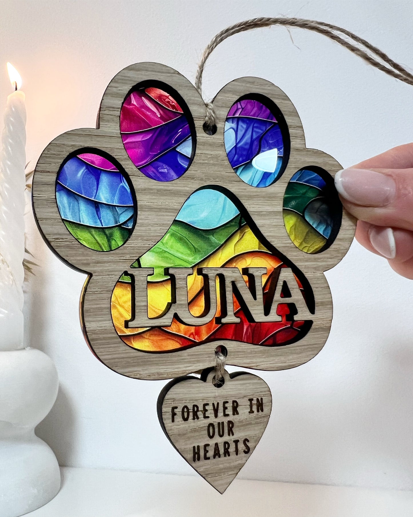 Rainbow Cat Paw Stained Glass