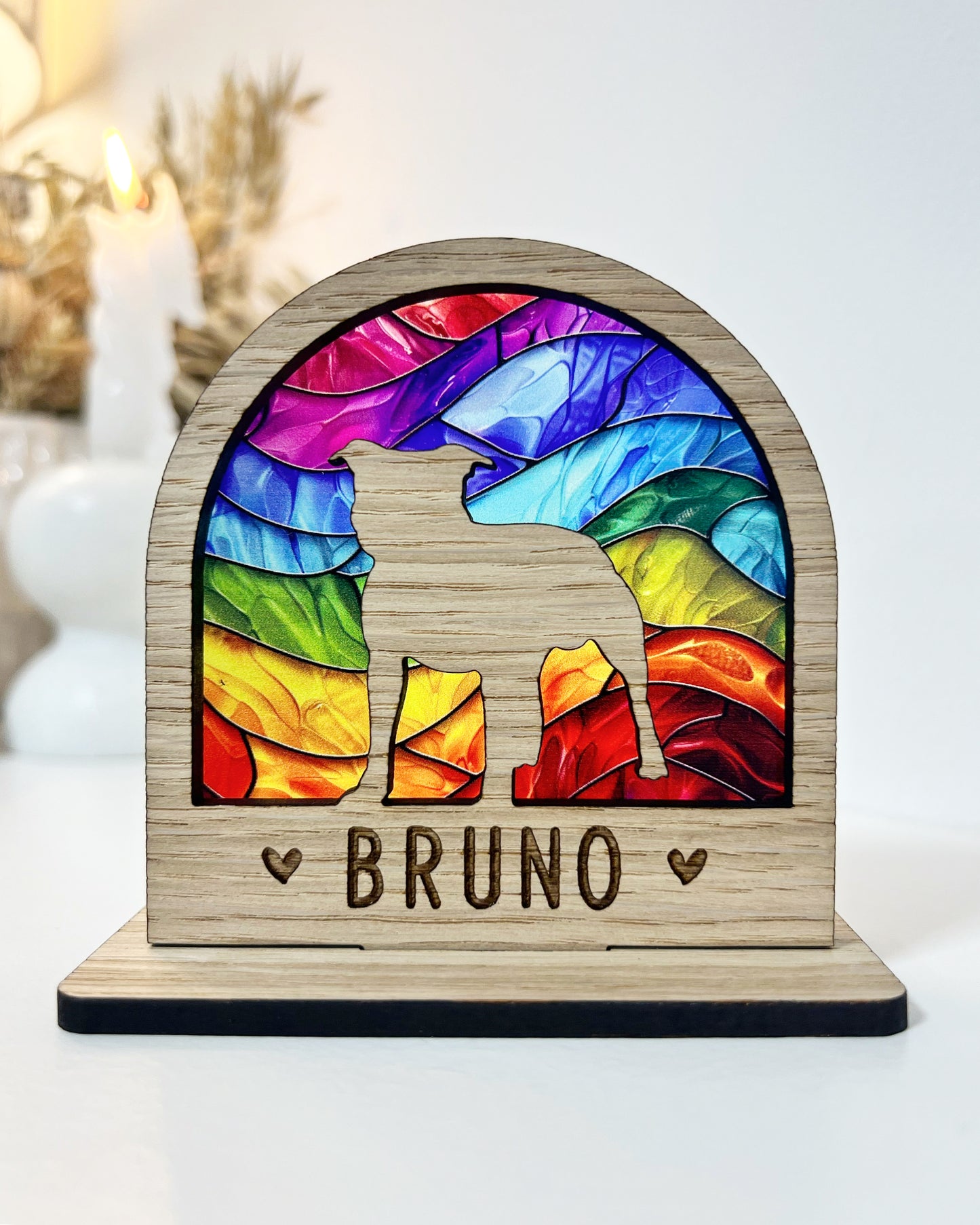 Freestanding Rainbow Dog Breed Stained Glass