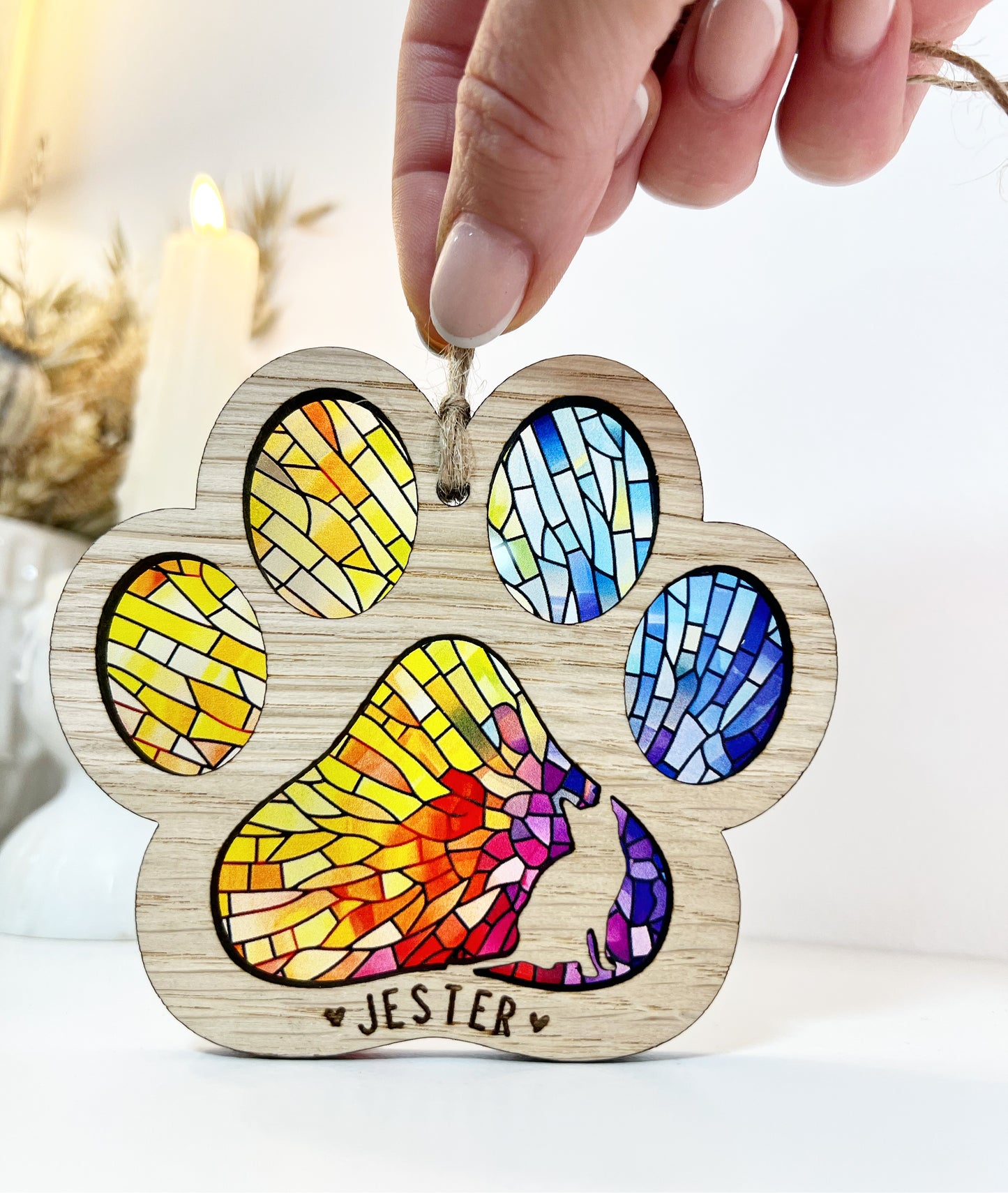 Yellow Cat Paw Stained Glass