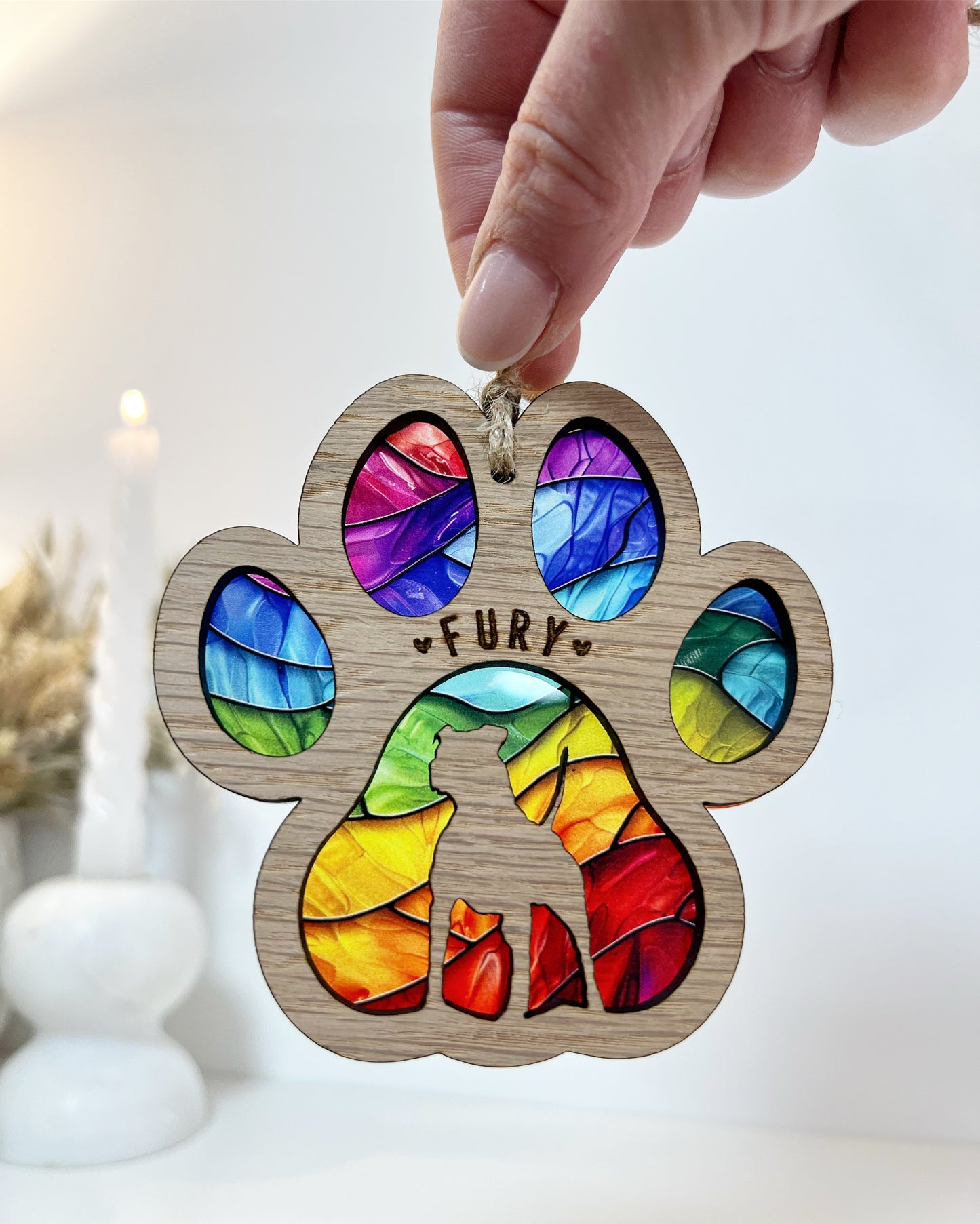 Rainbow Paw Dog Breed Stained Glass