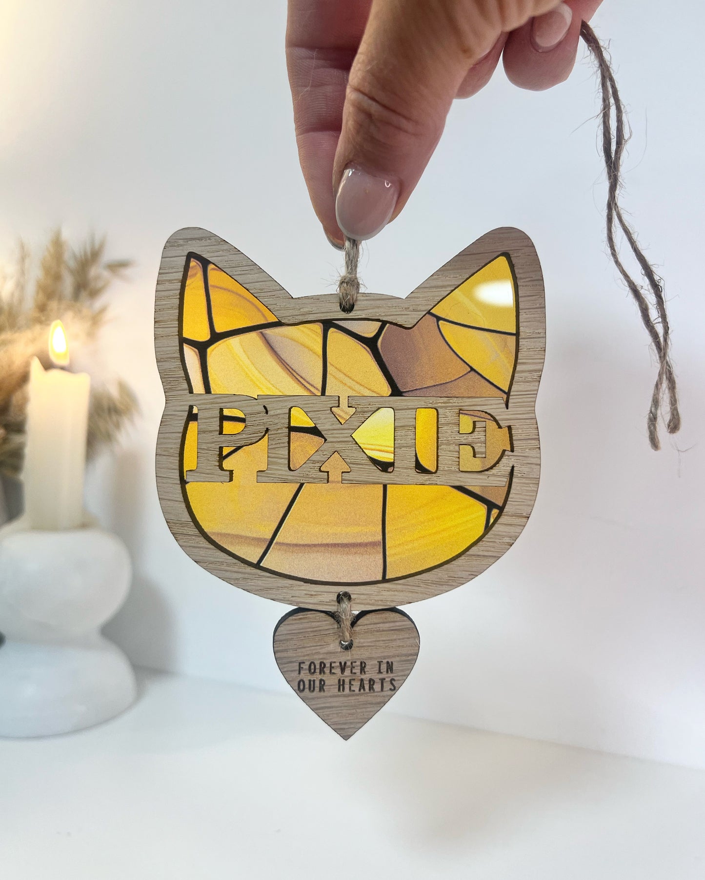 Yellow Cat Head Stained Glass