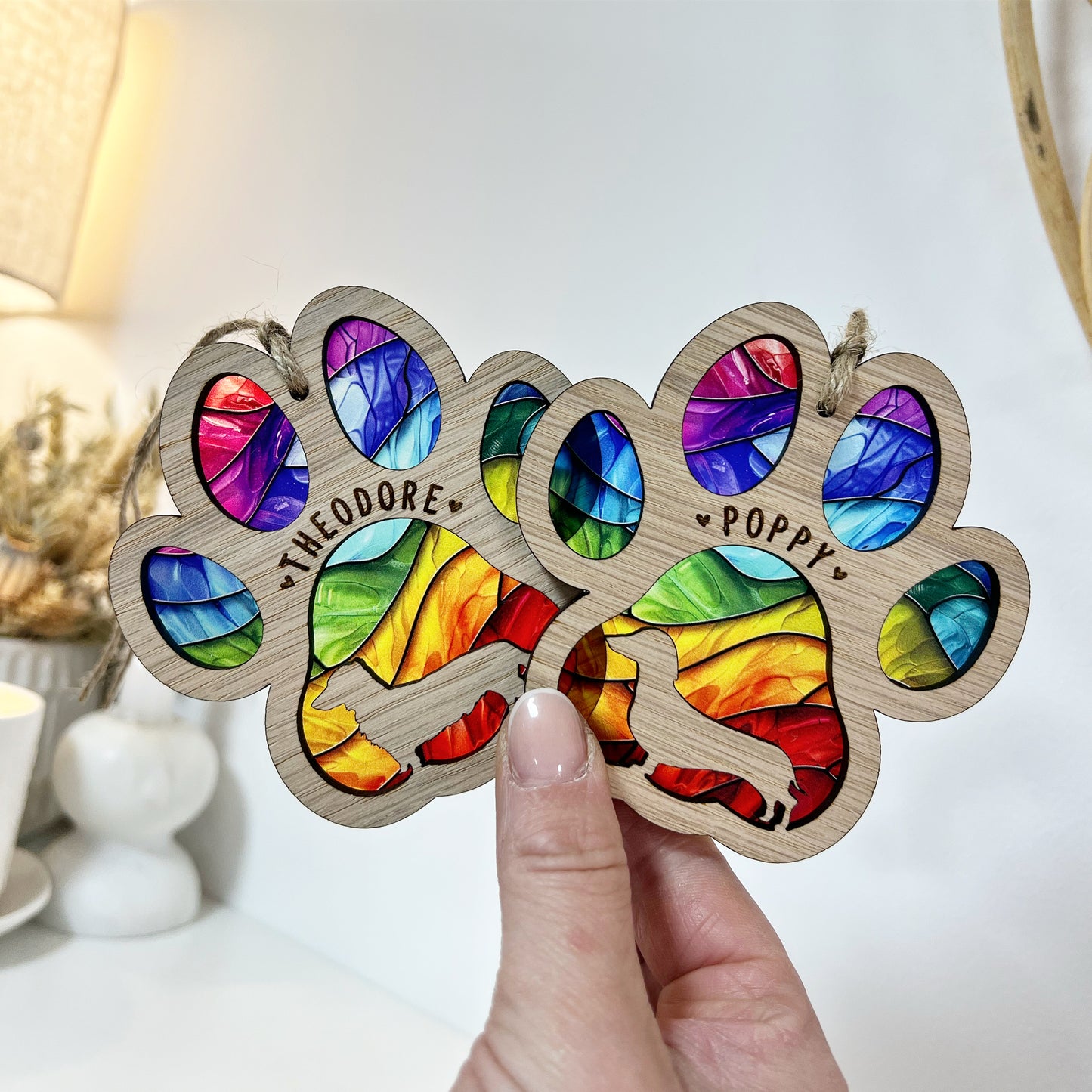 Rainbow Paw Dog Breed Stained Glass