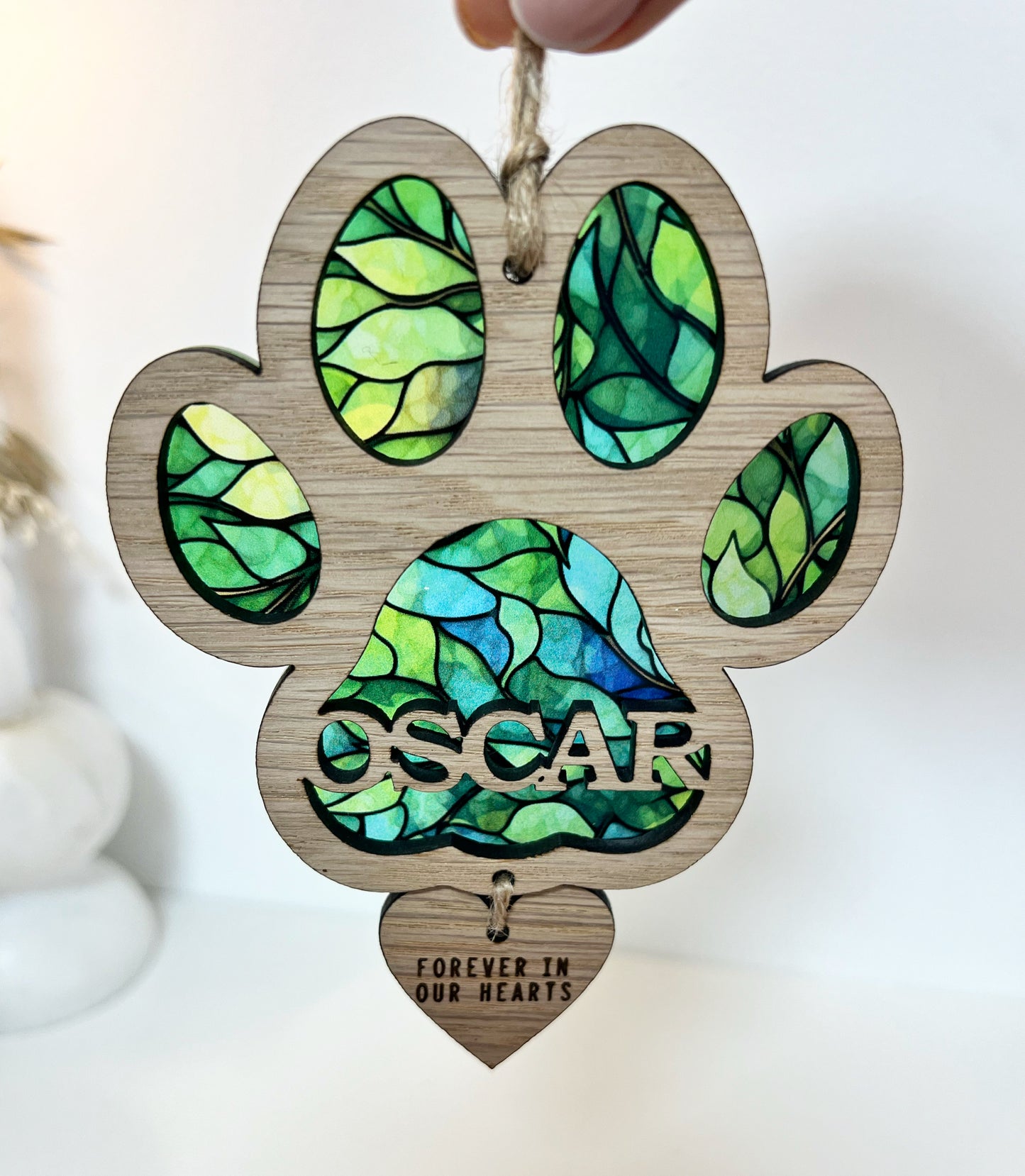 Green Dog Paw Stained Glass