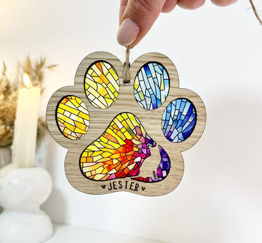 Rainbow Cat Paw Stained Glass