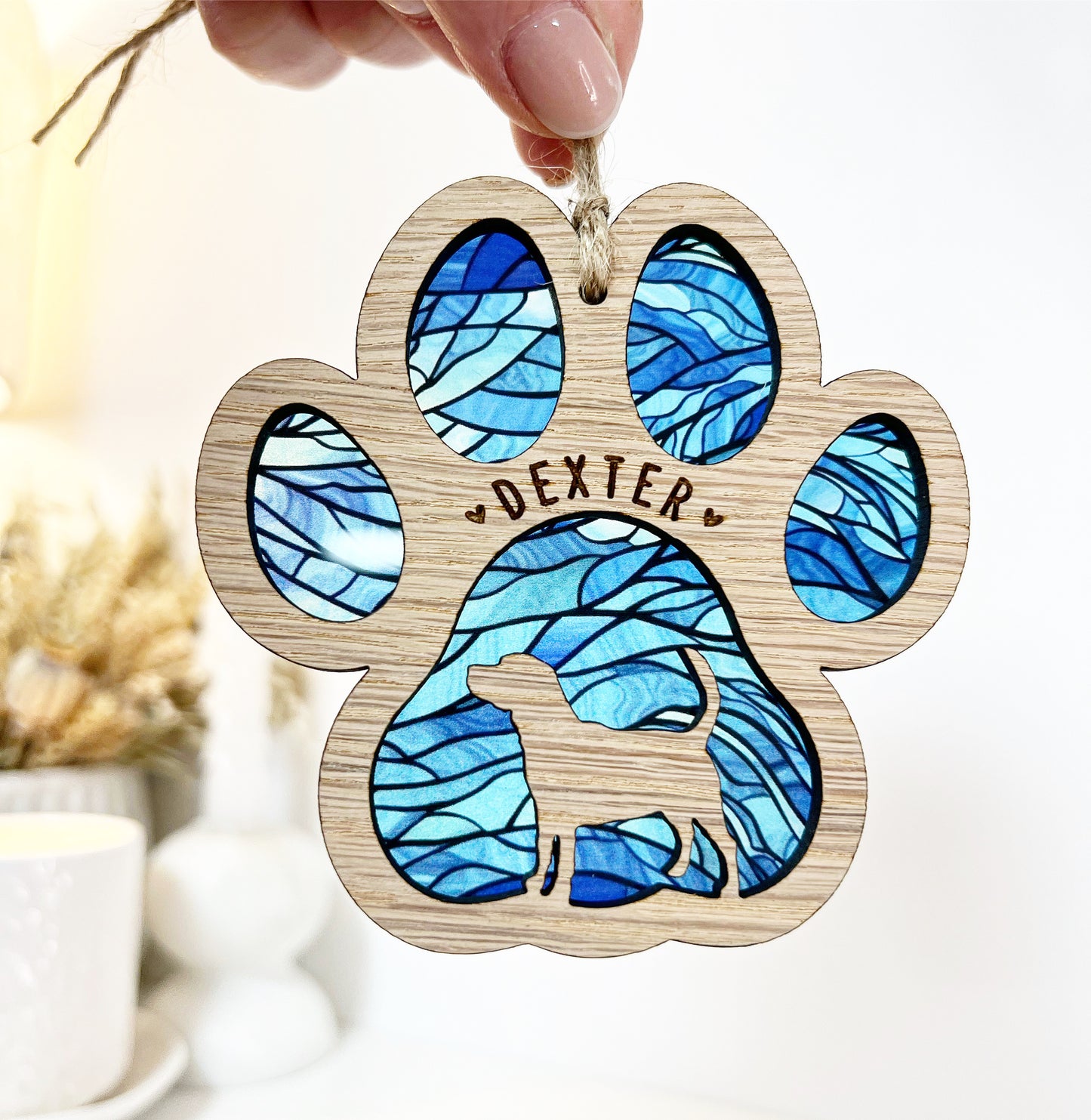 Blue Paw Dog Breed Stained Glass