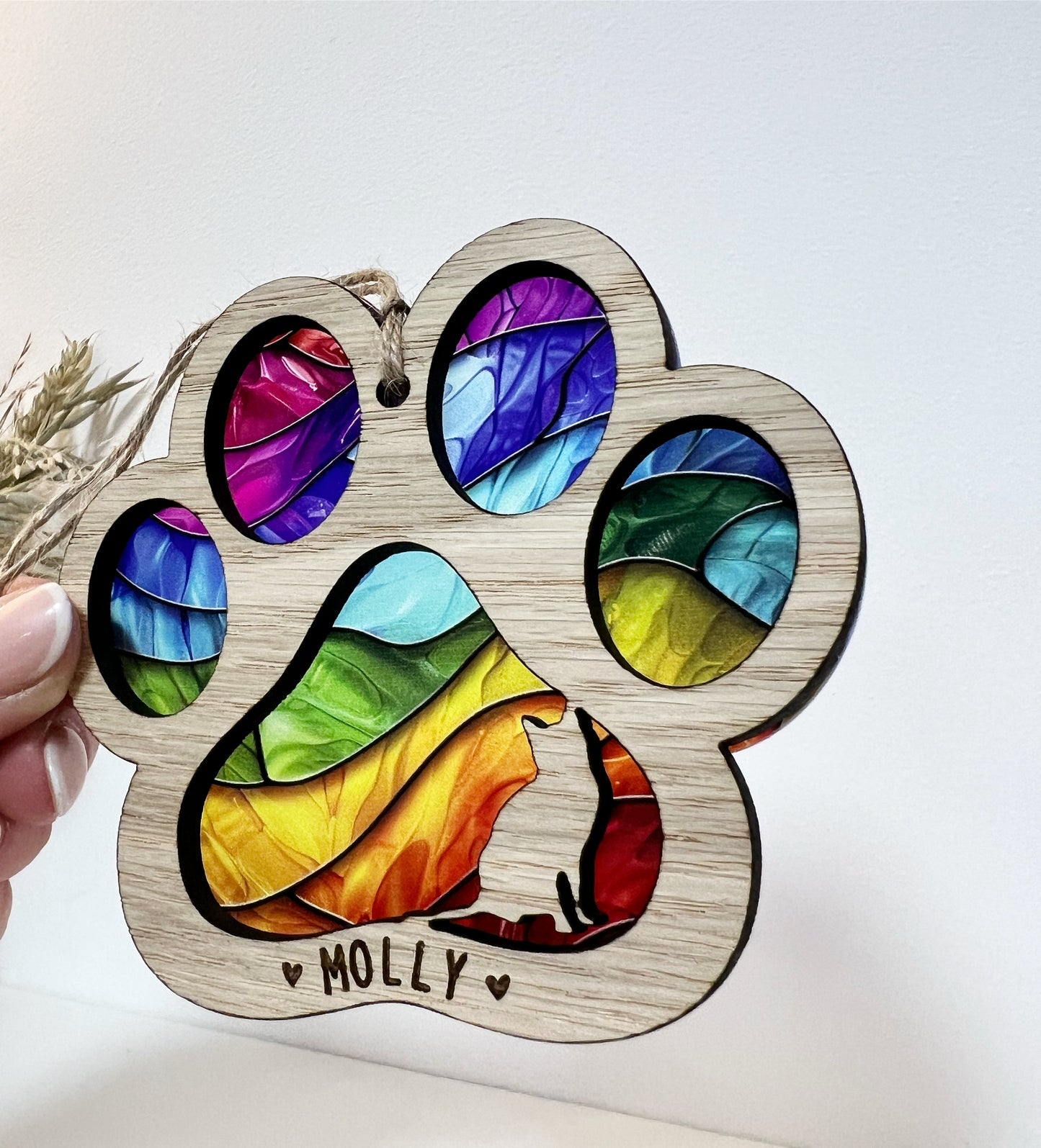 Rainbow Cat Paw Stained Glass