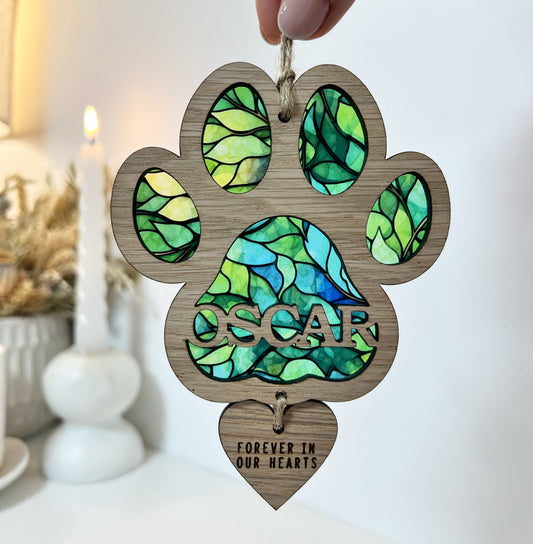 Green Dog Paw Stained Glass