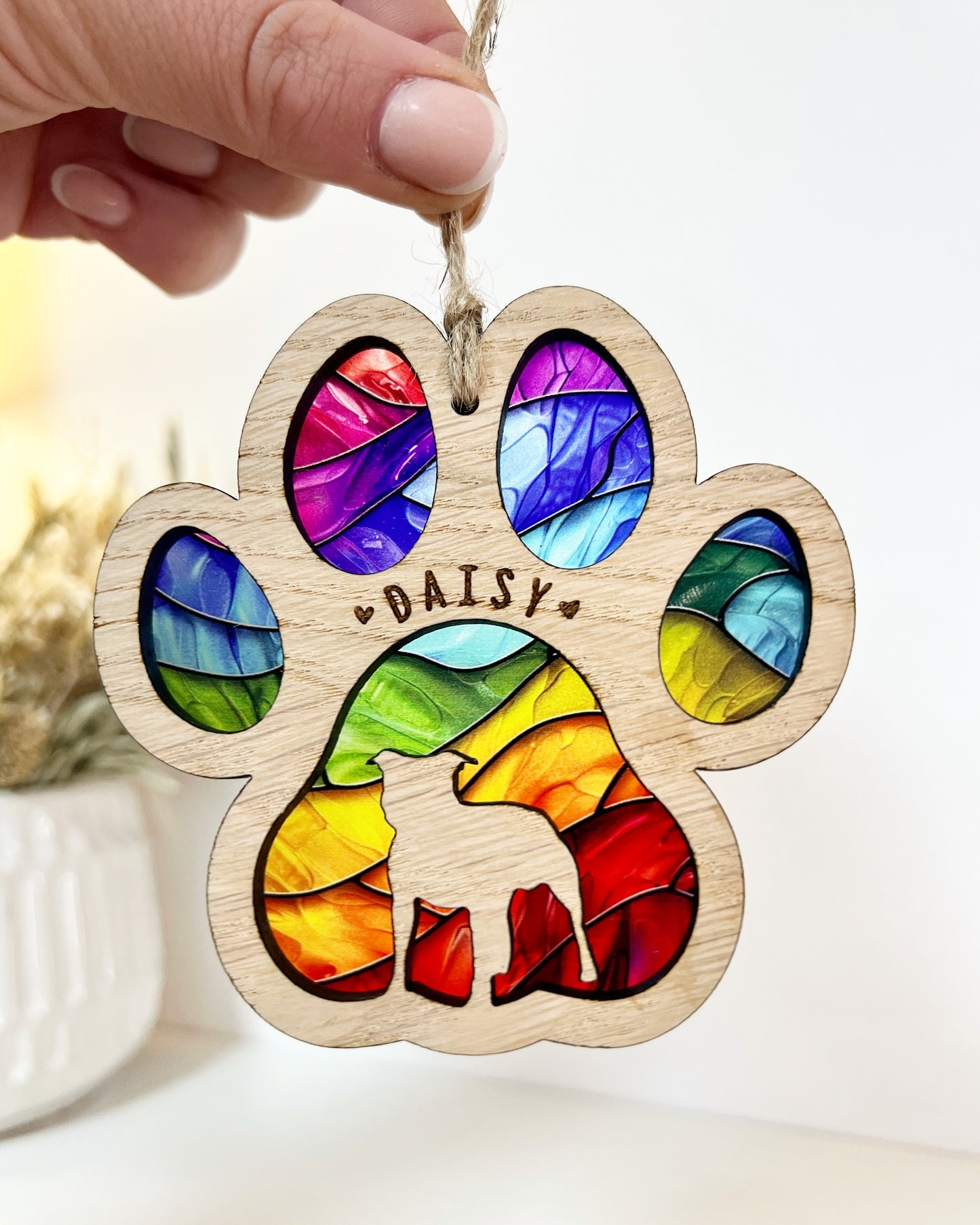 Rainbow Paw Dog Breed Stained Glass