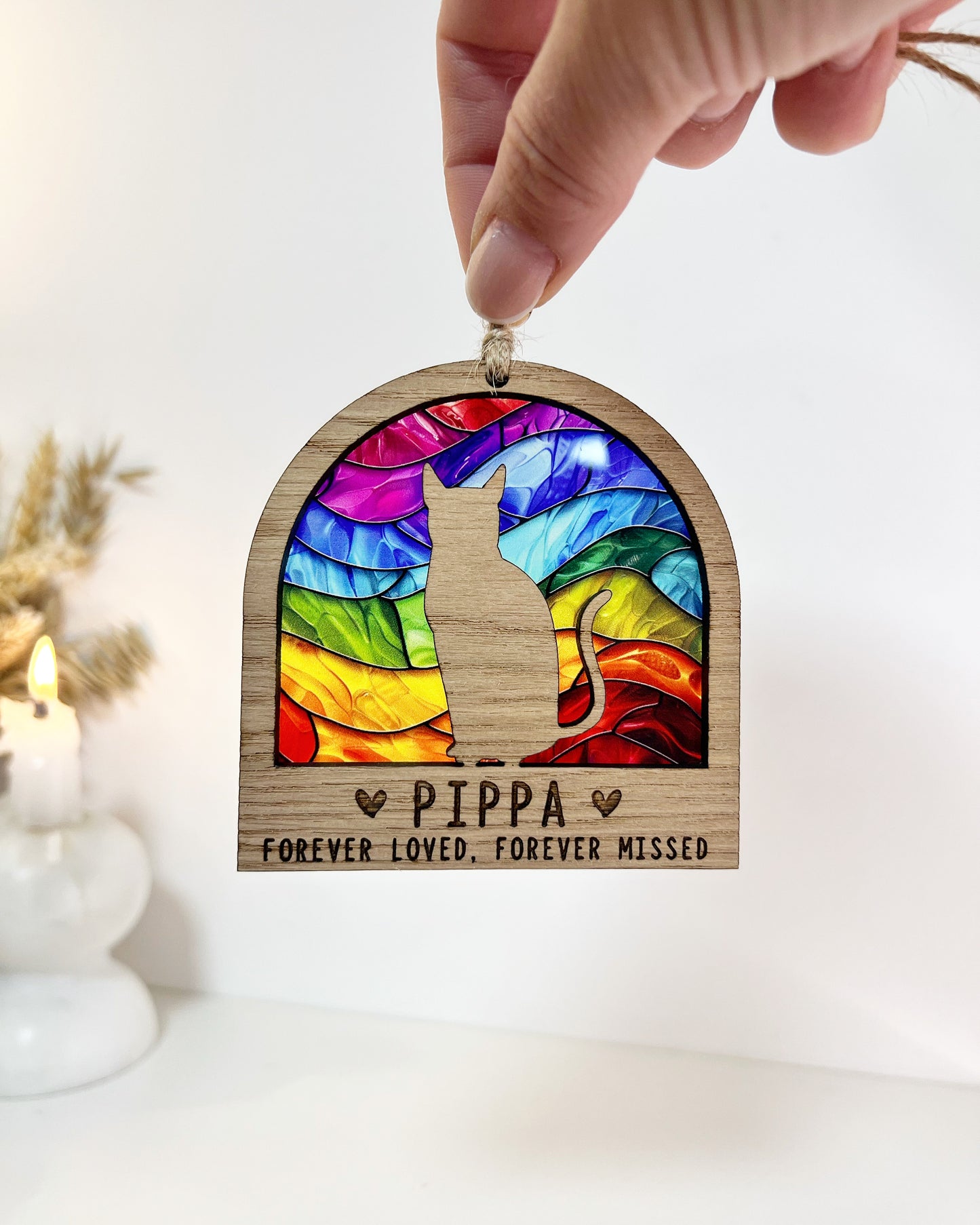 Cat Silhouette Rainbow Ornament