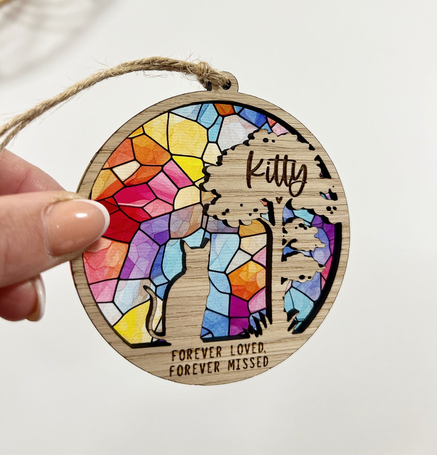 Rainbow Stained Glass Cat Memorial