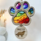 Rainbow Dog Paw Stained Glass Memorial