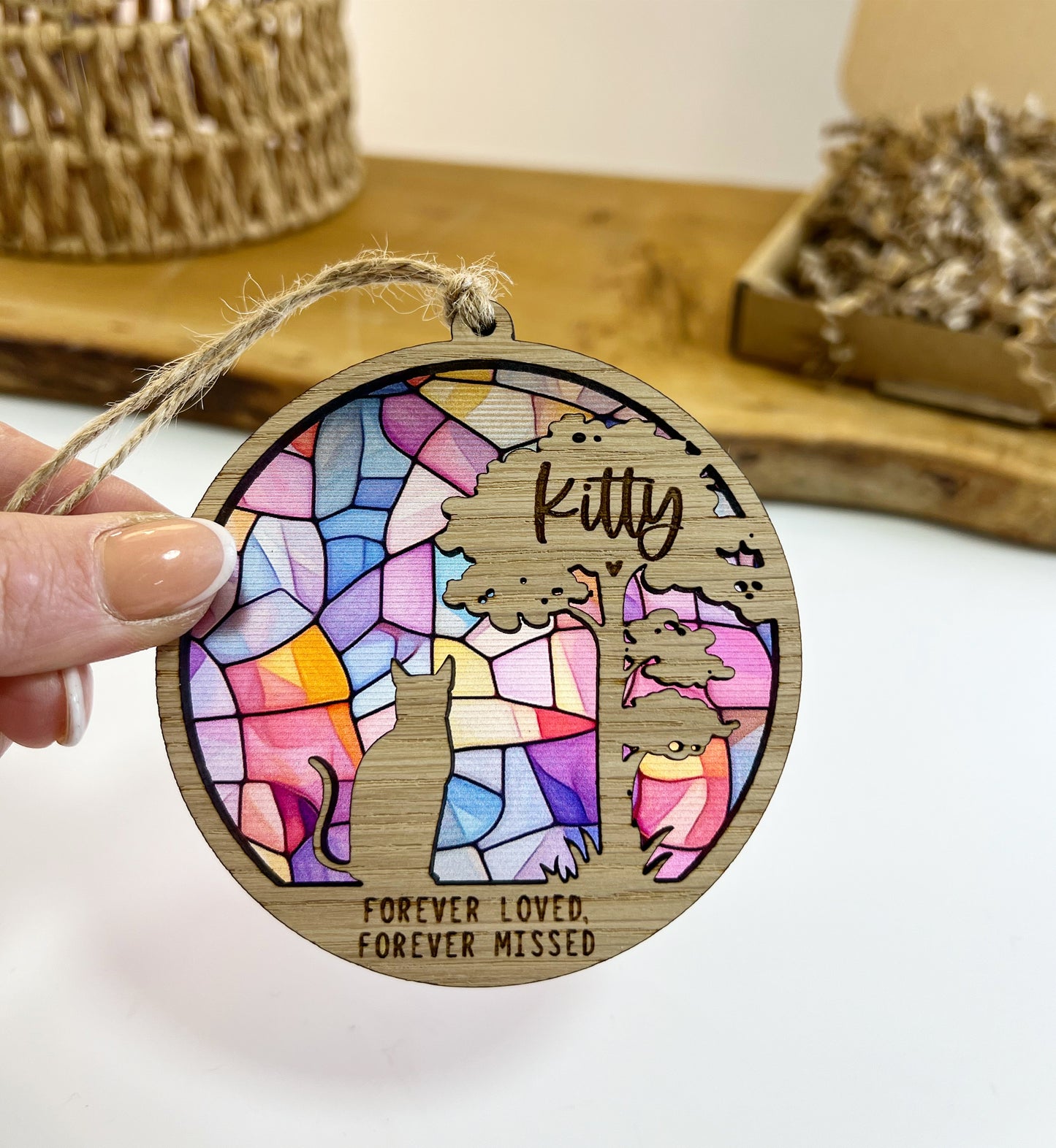 Rainbow Stained Glass Cat Memorial