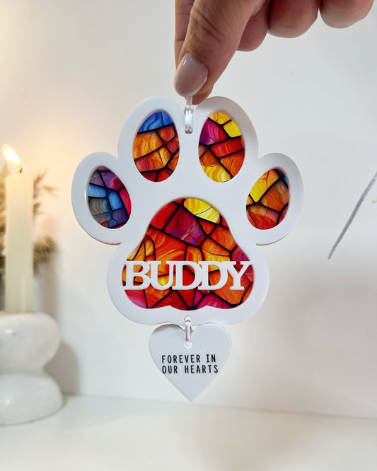 Red Dog White Paw Stained Glass