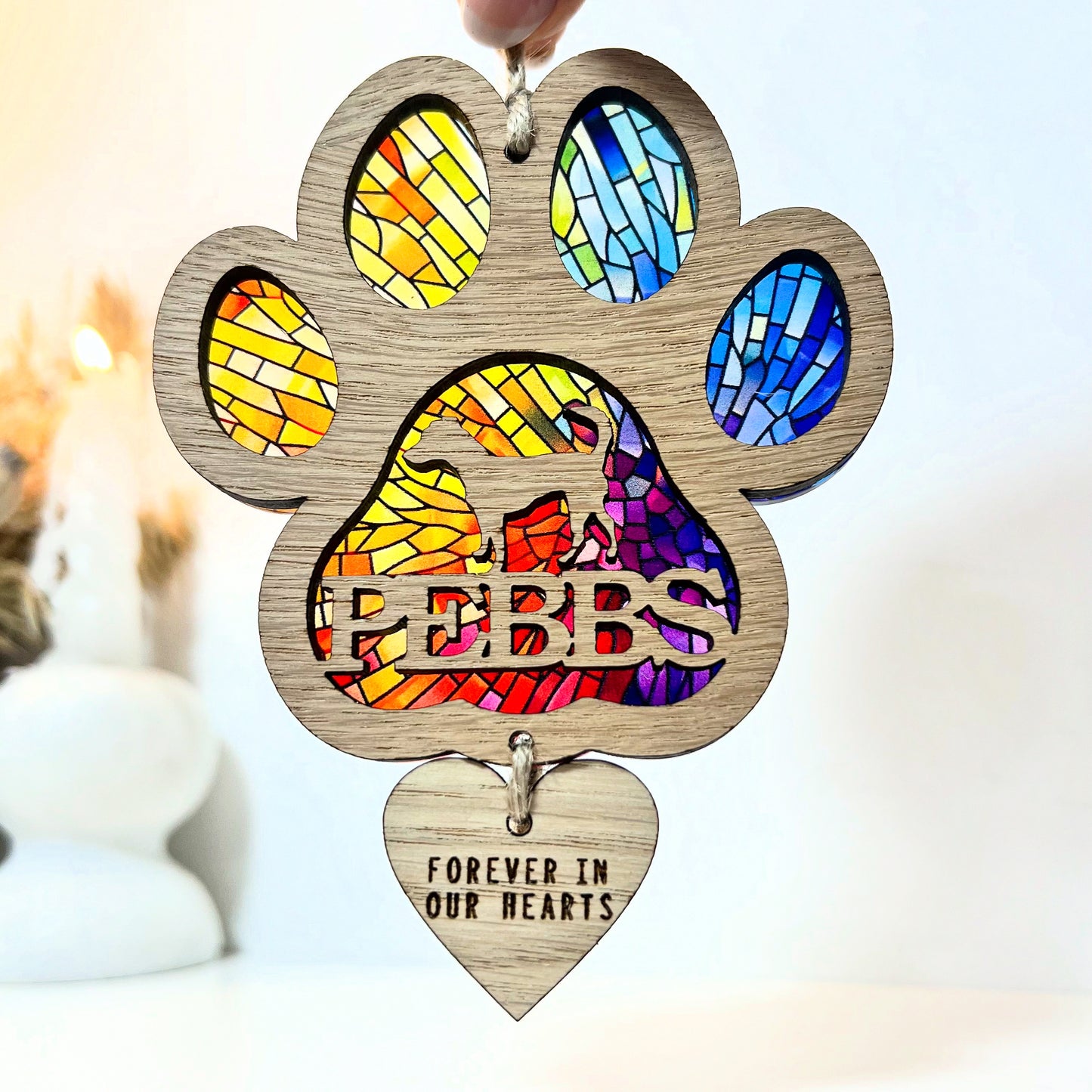 Rainbow Paw Ornament With Dog Breed