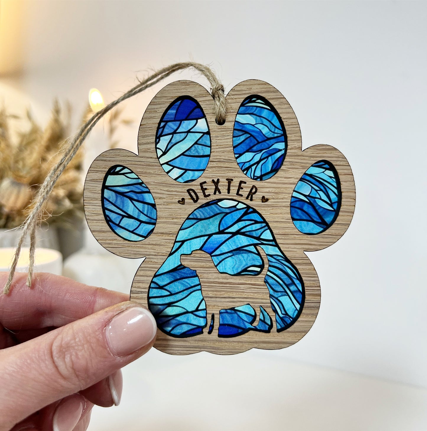 Blue Paw Dog Breed Stained Glass