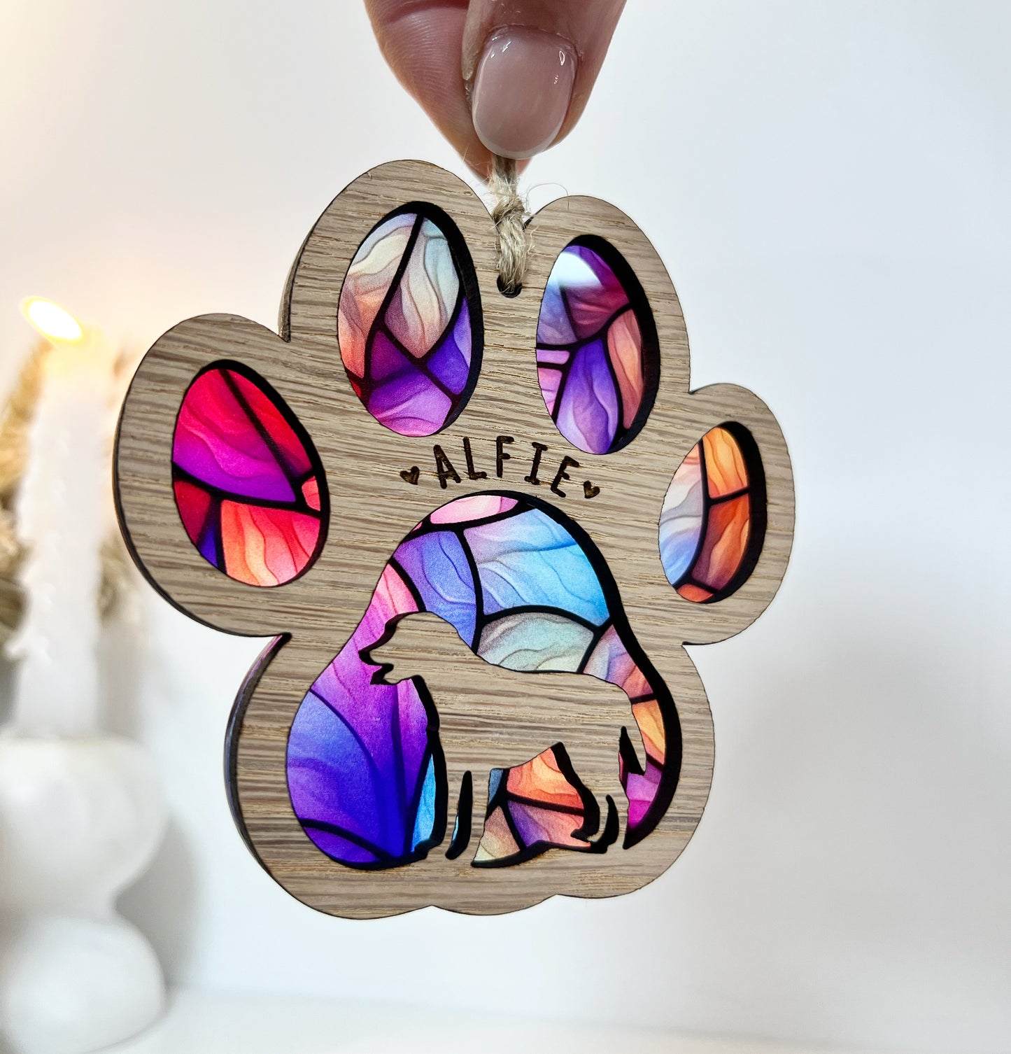 Purple Paw Dog Breed Stained Glass