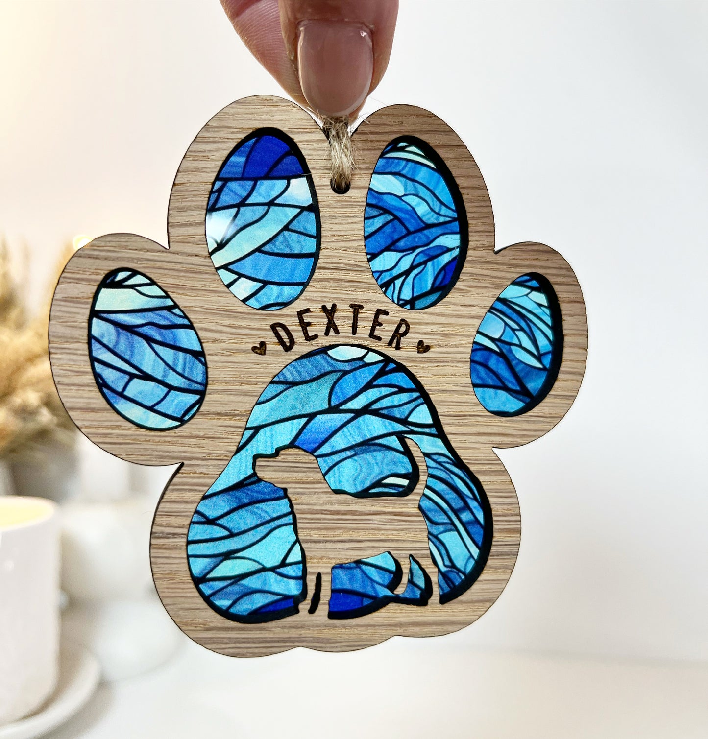 Blue Paw Dog Breed Stained Glass