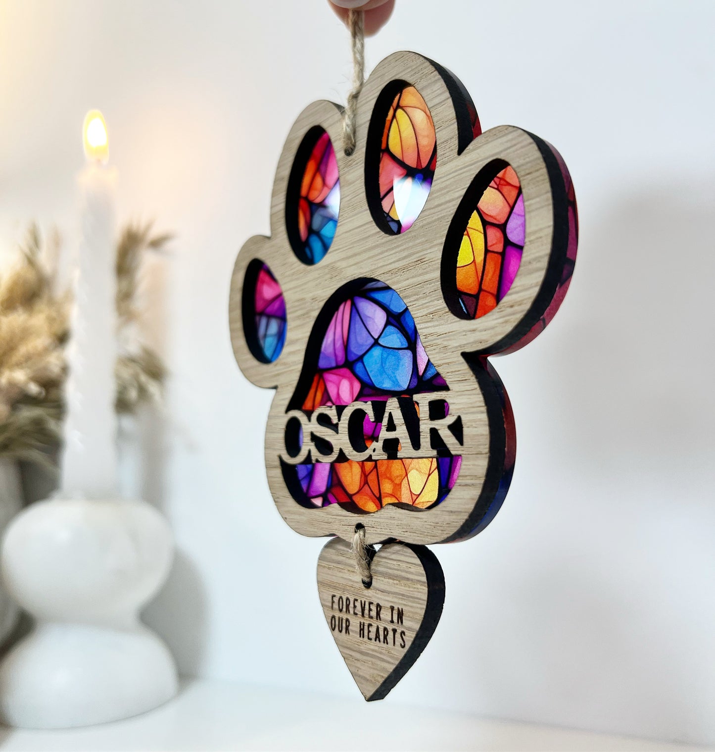 Multi Coloured Dog Paw Stained Glass