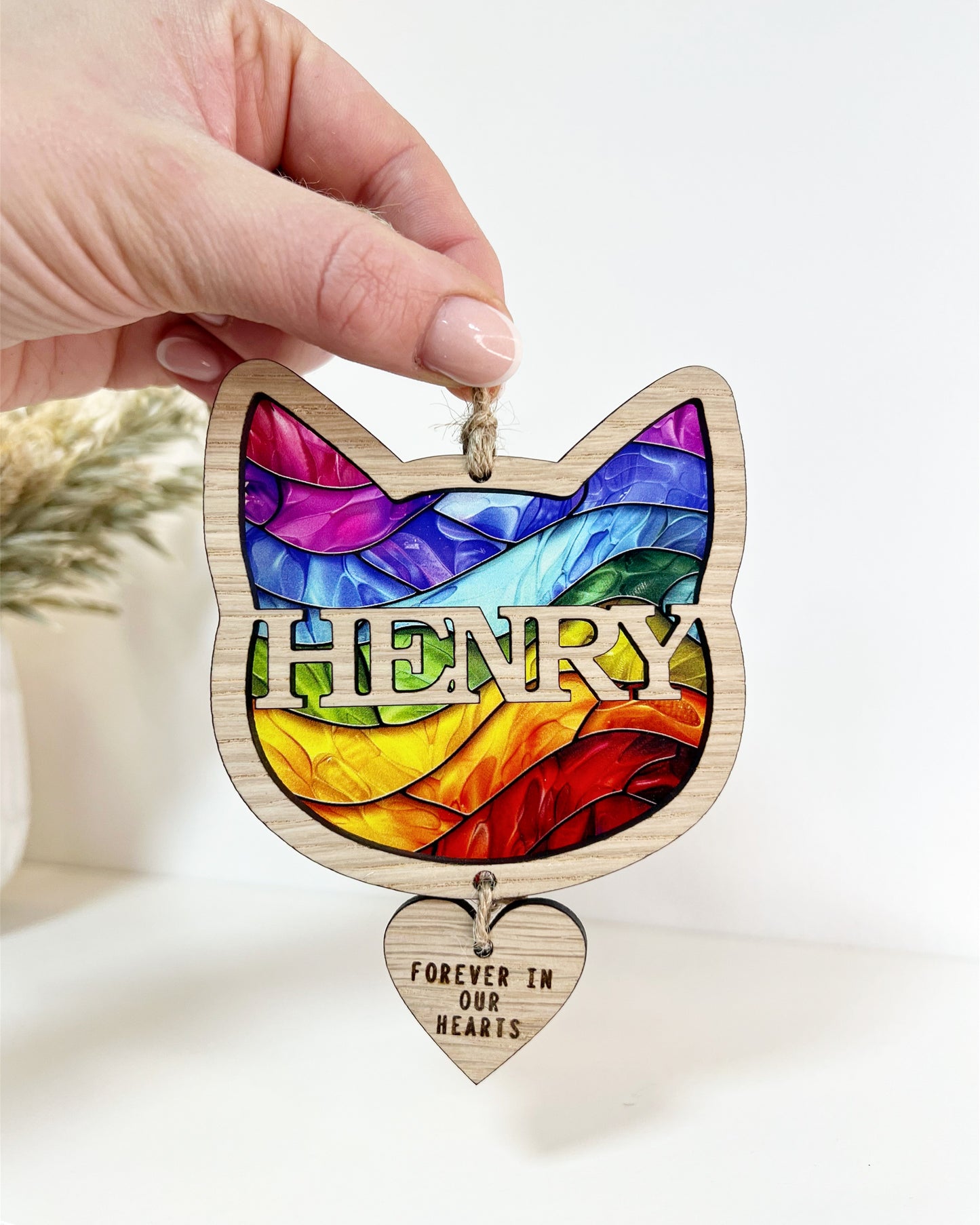 Rainbow Cat Head Stained Glass