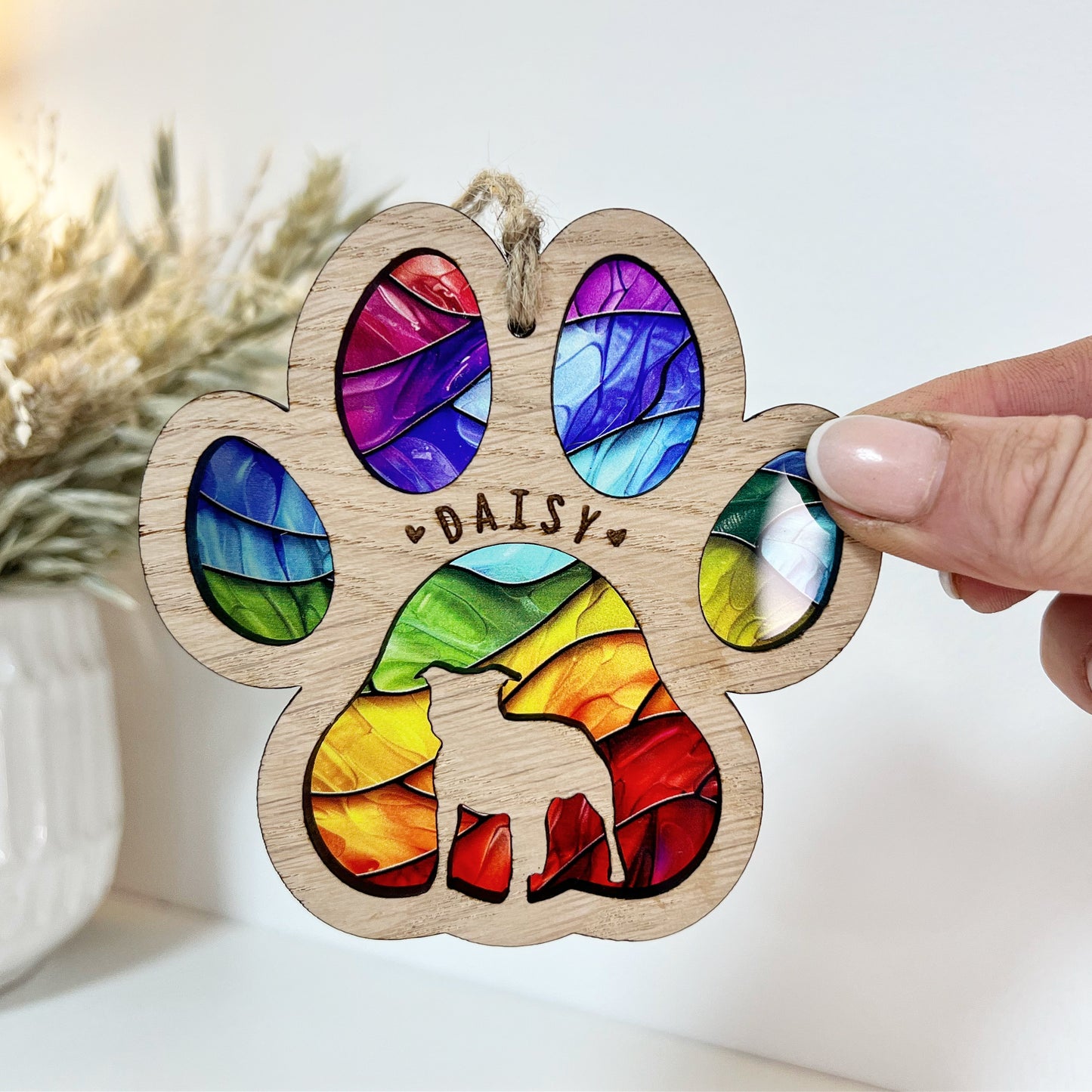 Rainbow Paw Dog Breed Stained Glass