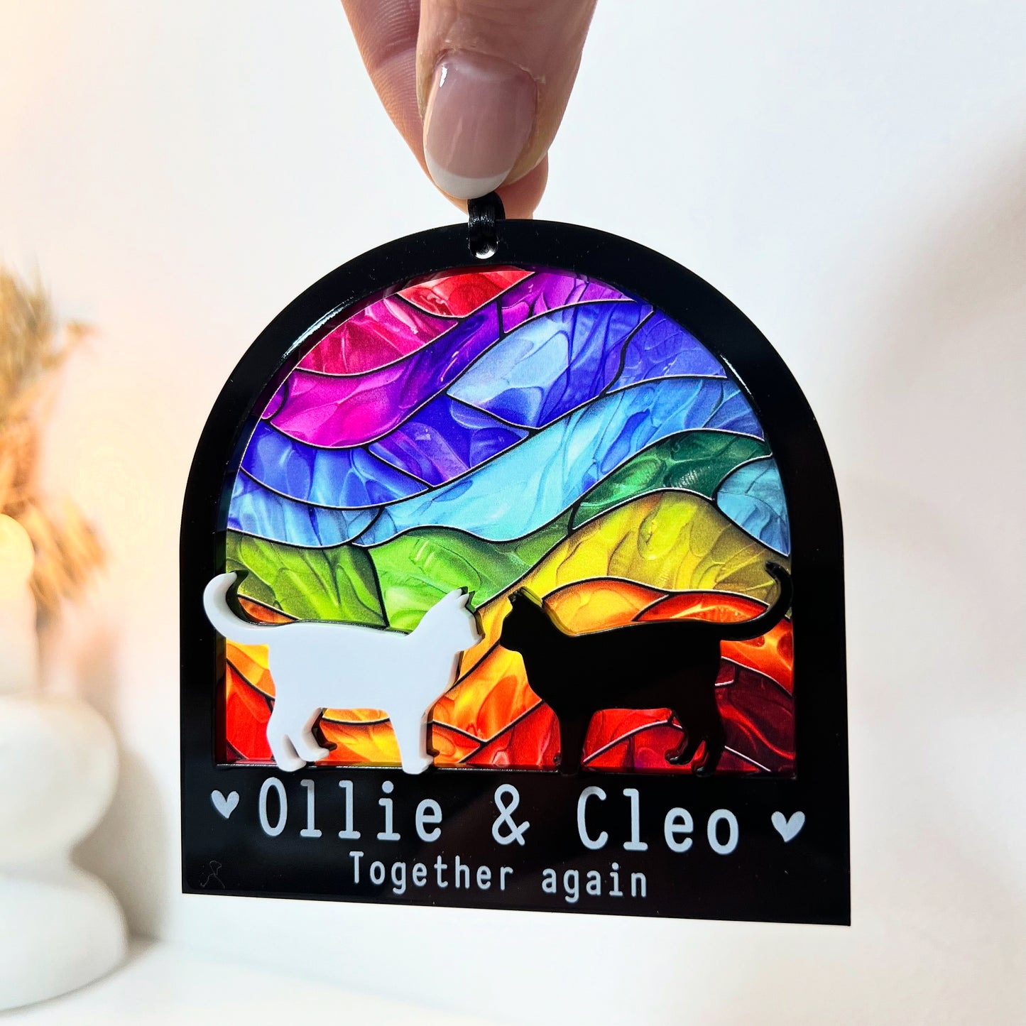 White & Black Two Cat Rainbow Ornament