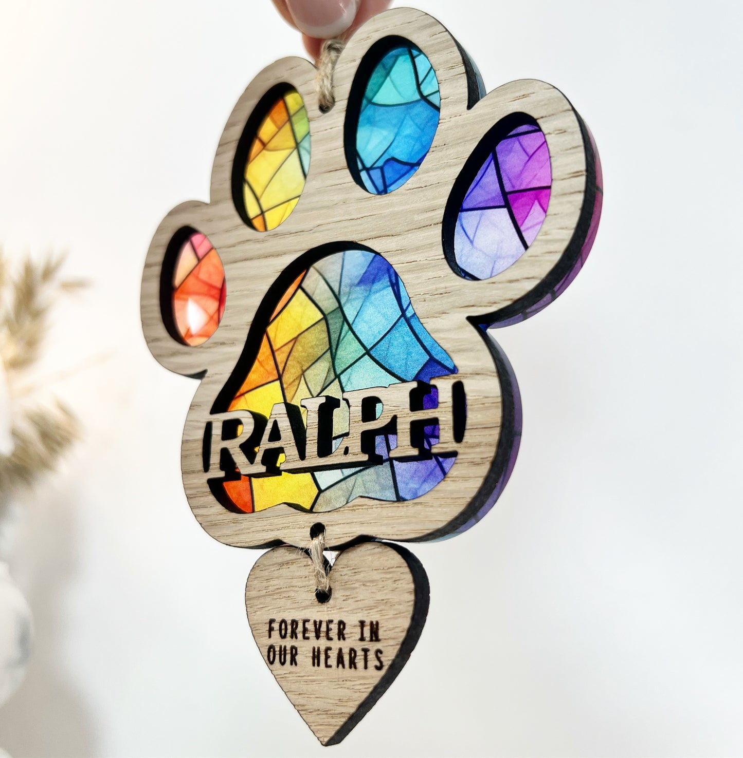 Rainbow Dog Paw Stained Glass