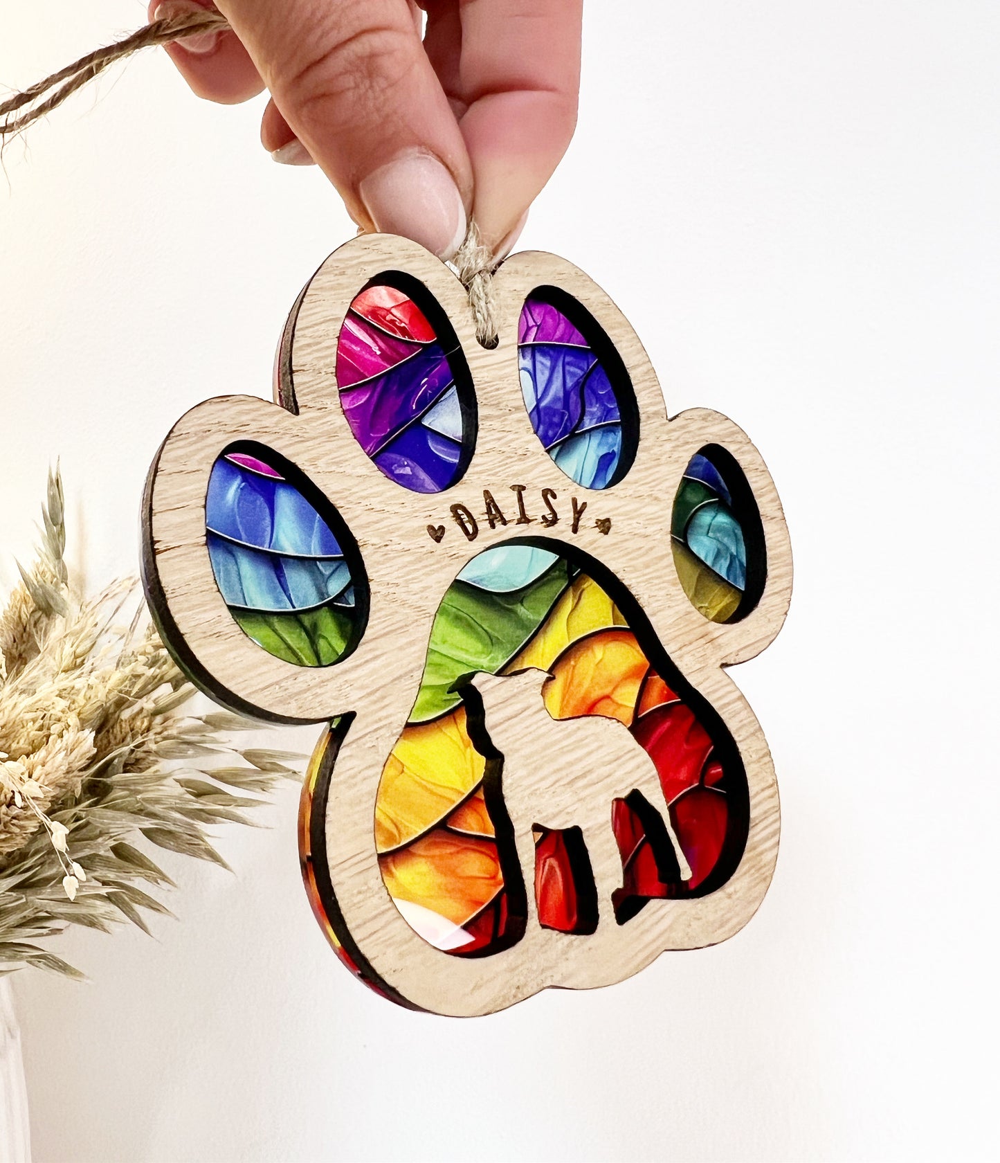 Rainbow Paw Dog Breed Stained Glass