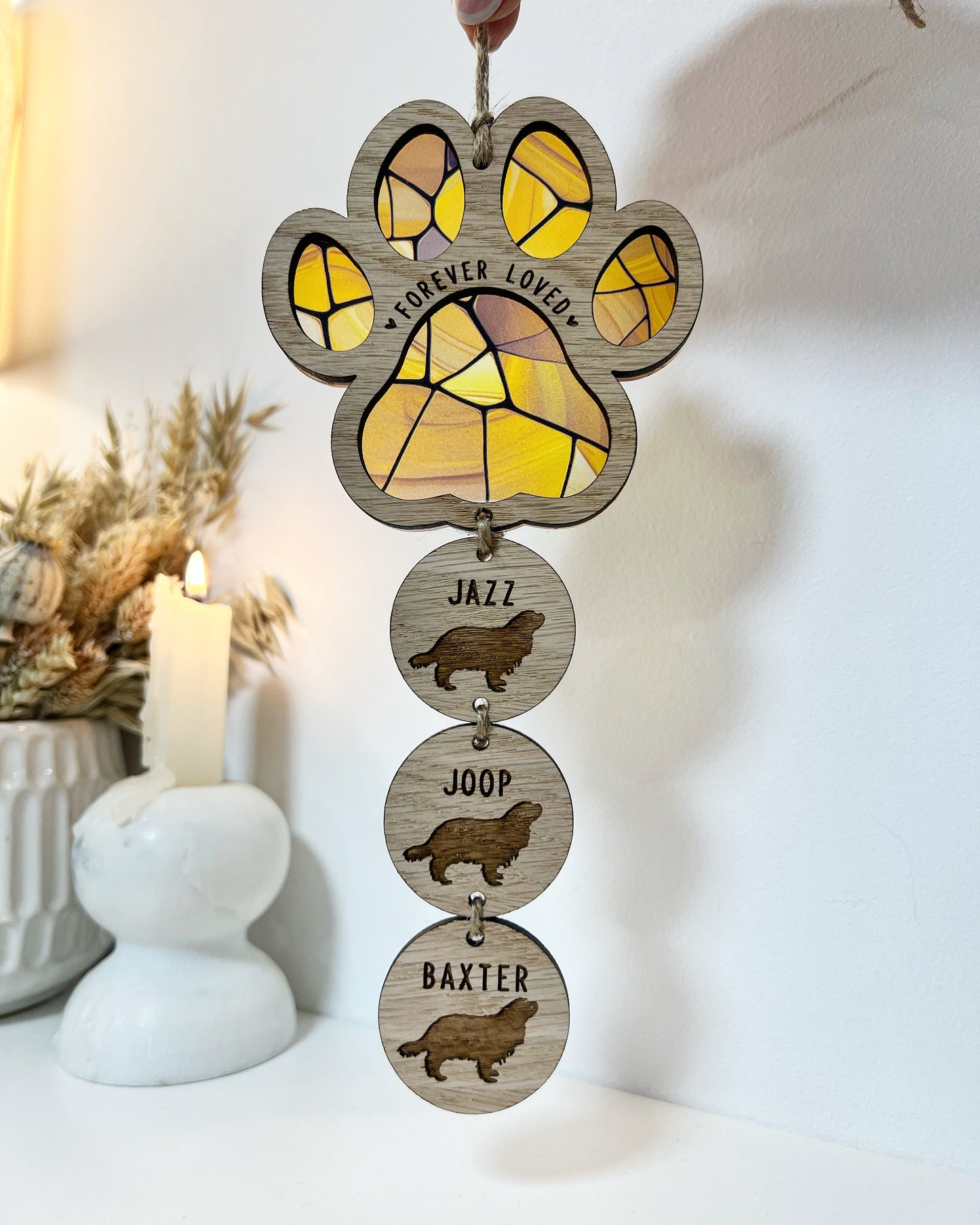 Yellow Dog Paw Stained Glass Memorial