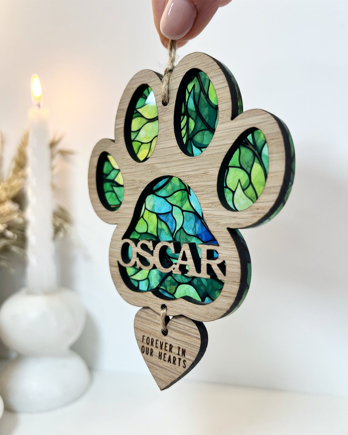 Green Dog Paw Stained Glass