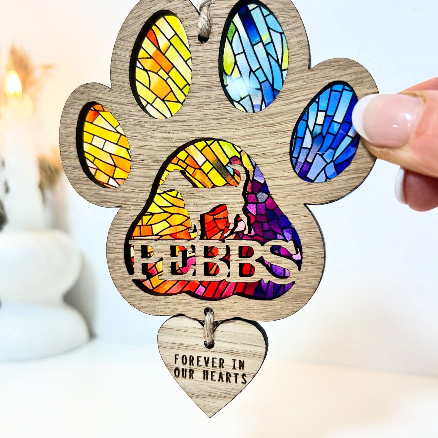 Rainbow Paw Ornament With Dog Breed