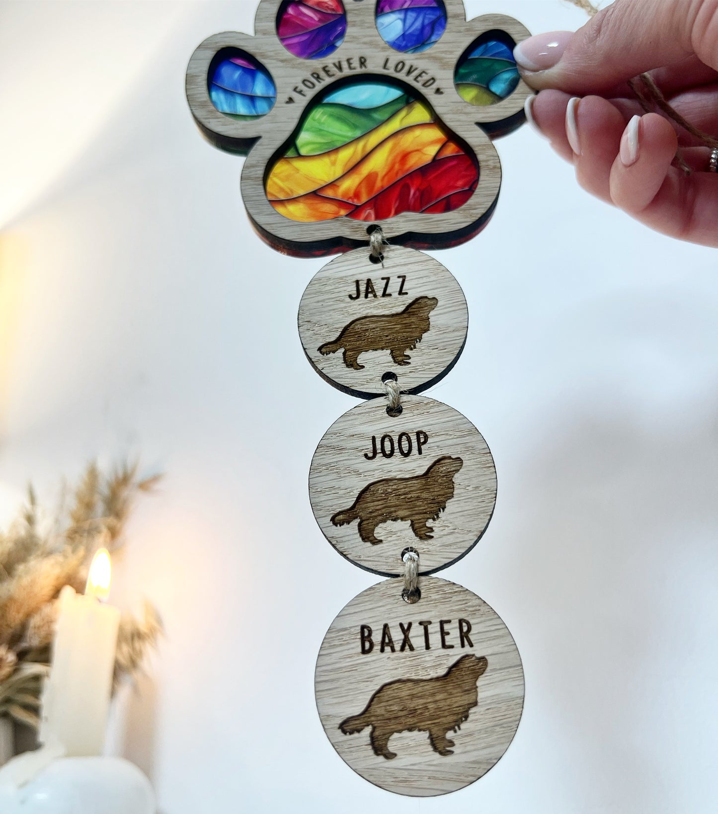 Rainbow Dog Paw Stained Glass Memorial