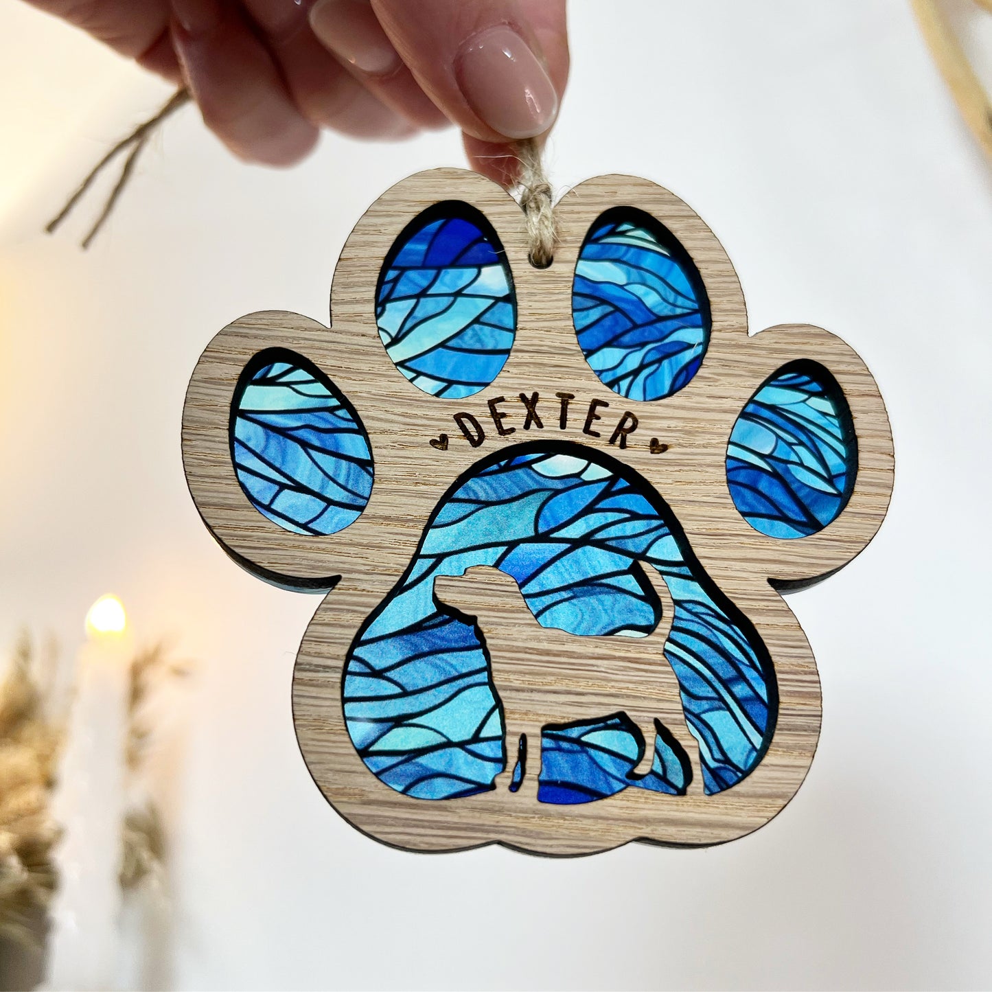 Blue Paw Dog Breed Stained Glass