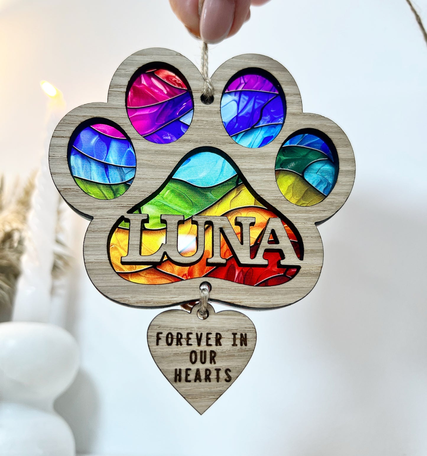 Rainbow Cat Paw Stained Glass