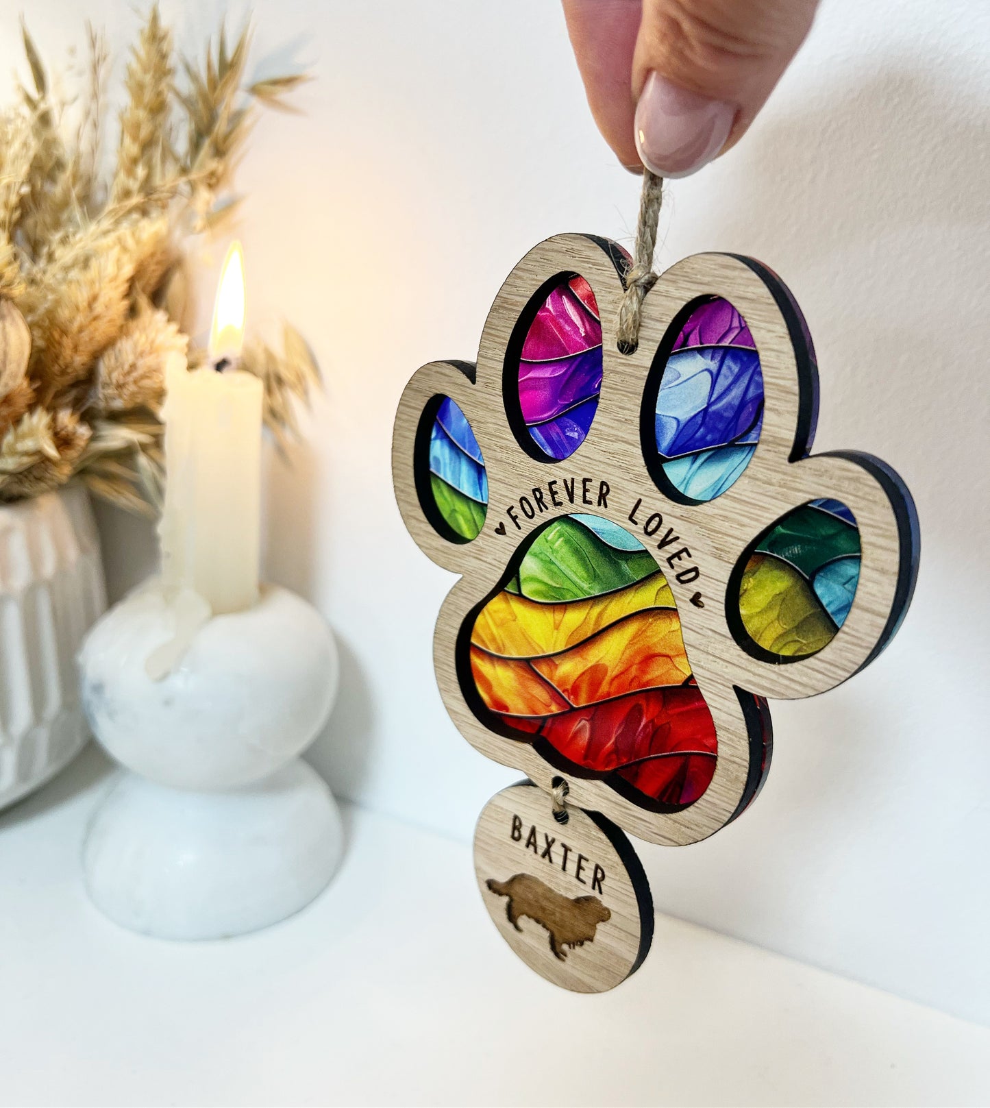 Dog Paw Stained Glass Memorial