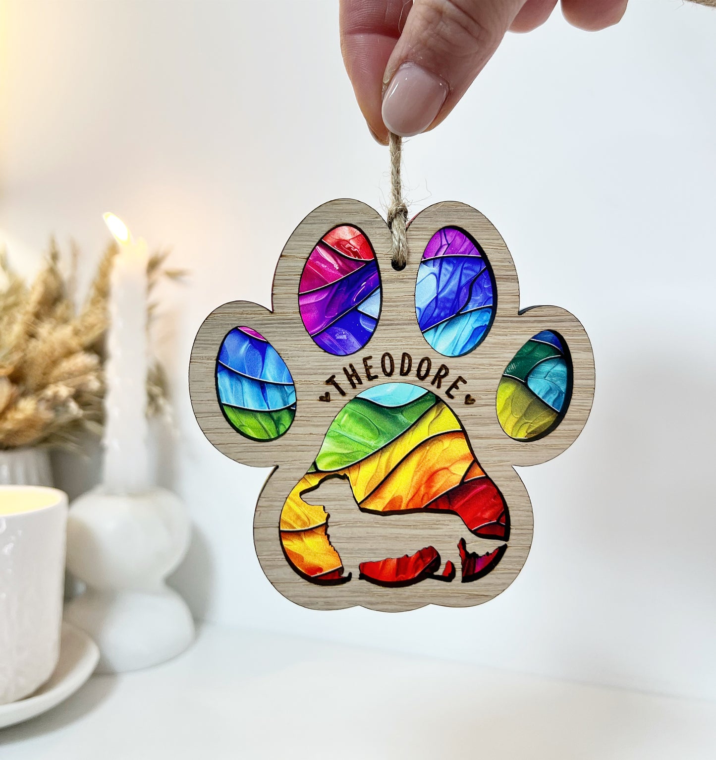 Rainbow Paw Dog Breed Stained Glass