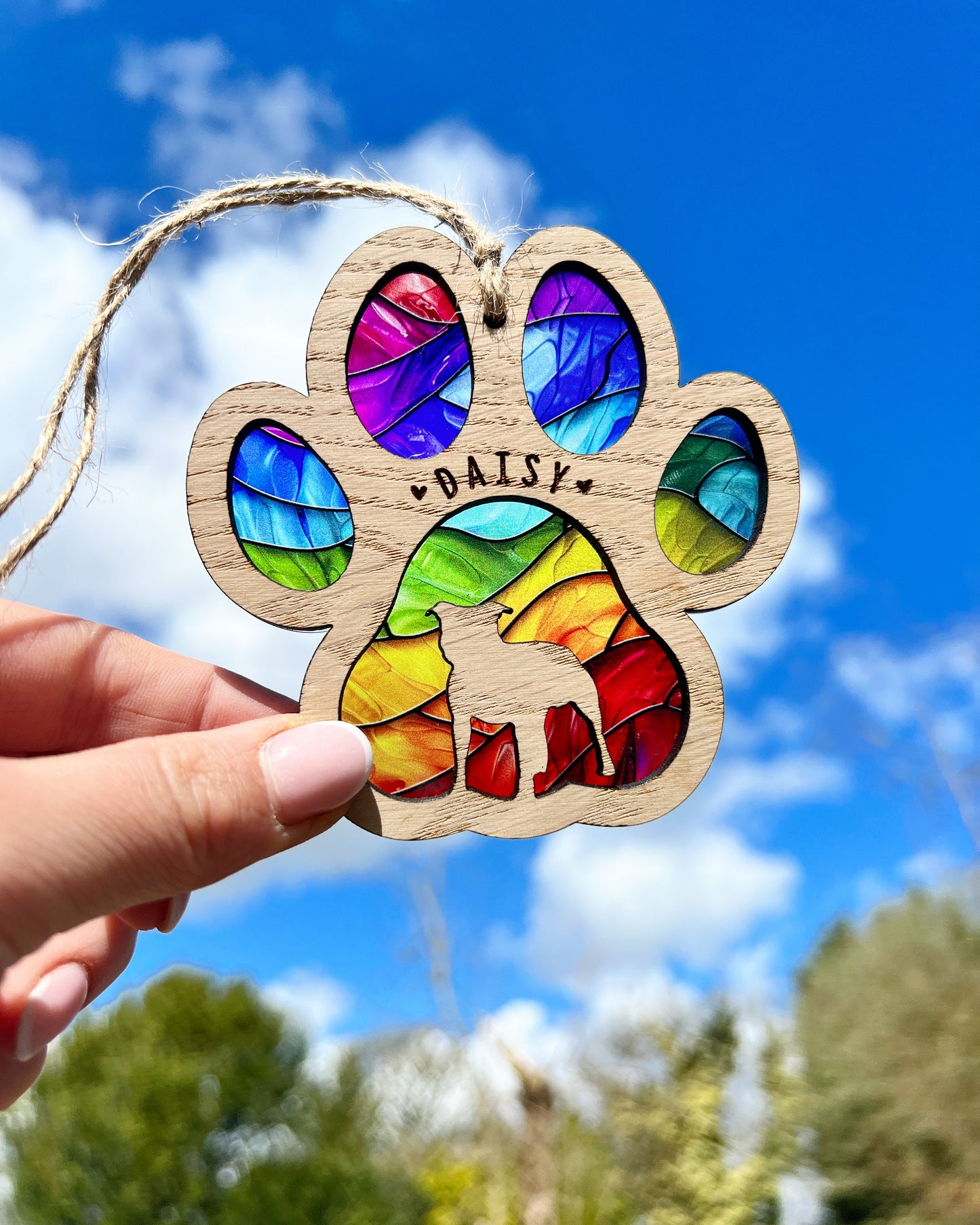 Rainbow Paw Dog Breed Stained Glass