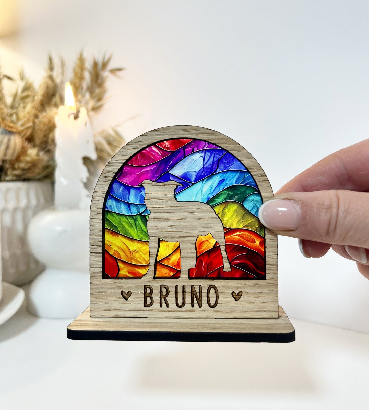 Freestanding Rainbow Dog Breed Stained Glass