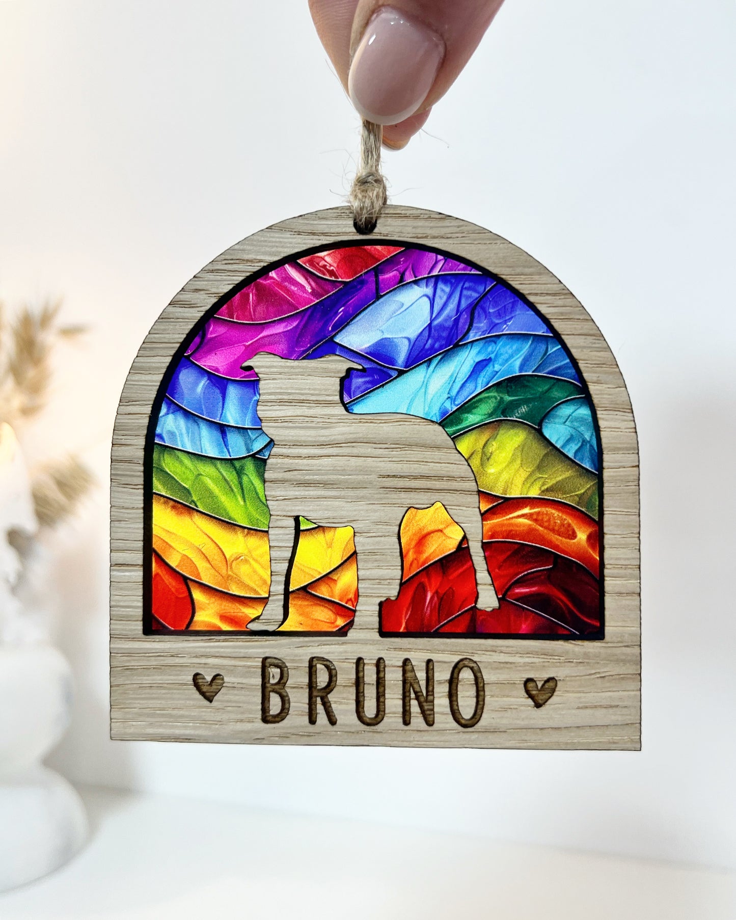 Rainbow Bridge Stained Glass Dog Silhouette