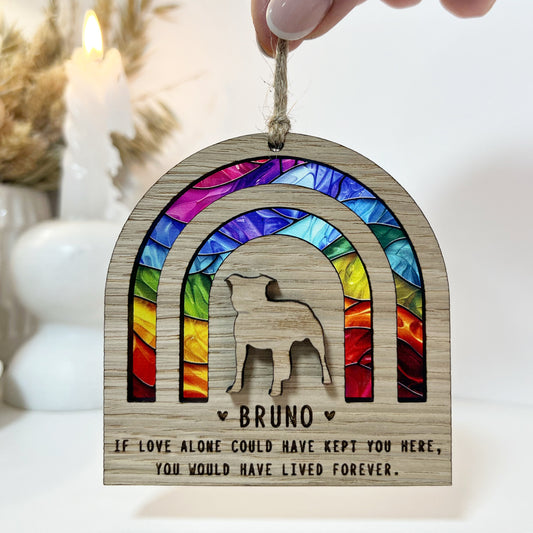 Rainbow Bridge Stained Glass with 3D Dog