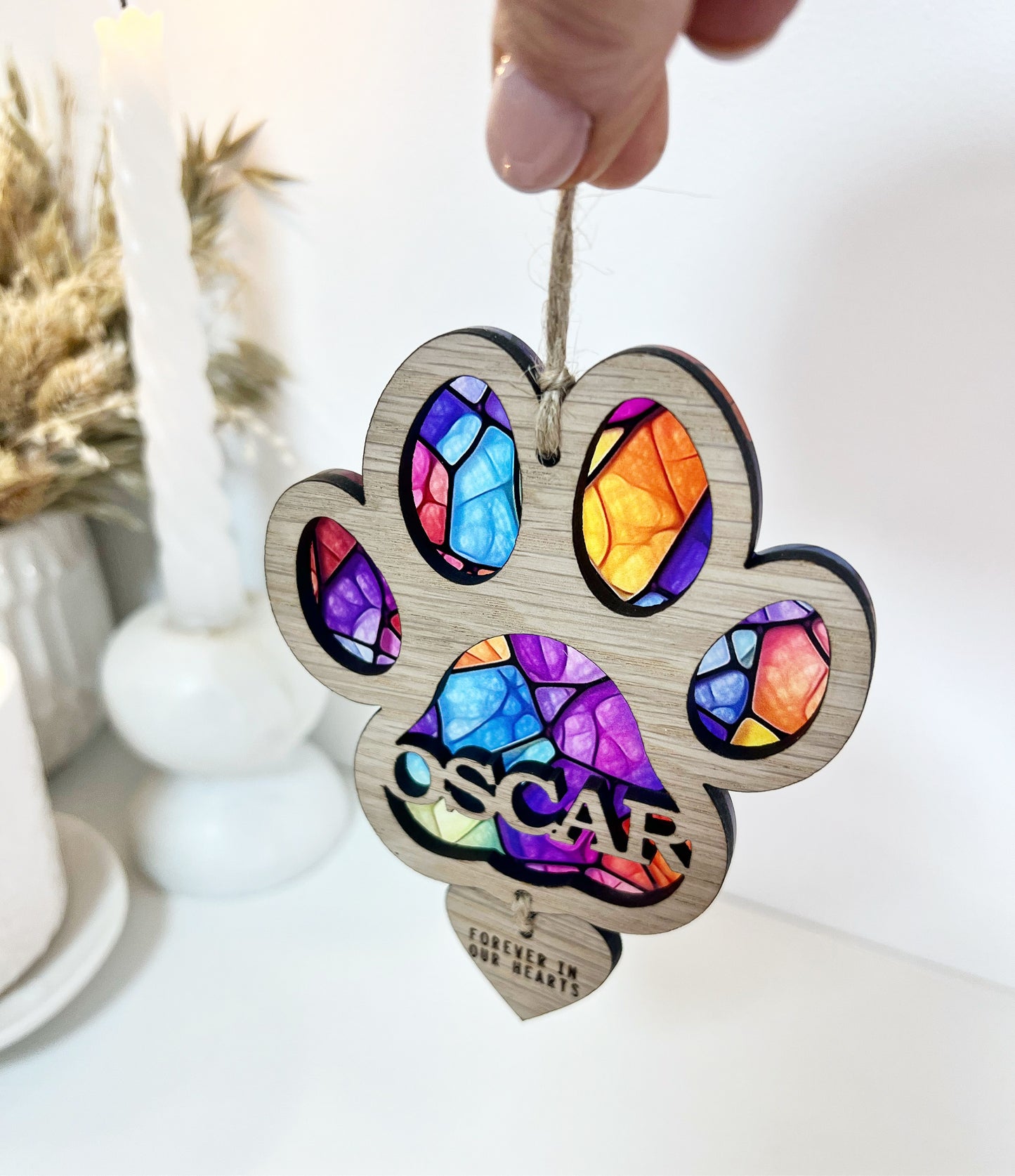 Purple Dog Paw Stained Glass