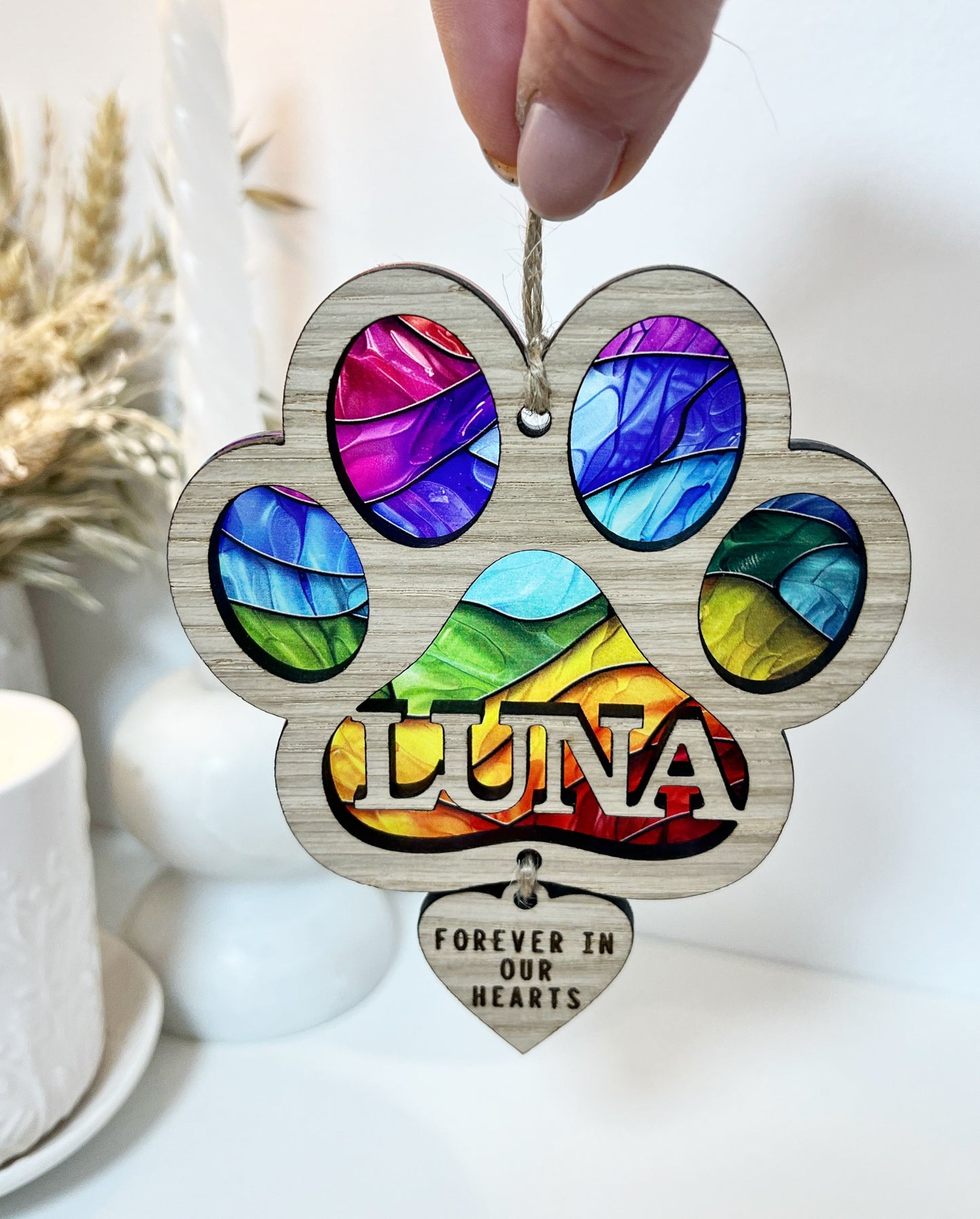 Rainbow Cat Paw Stained Glass