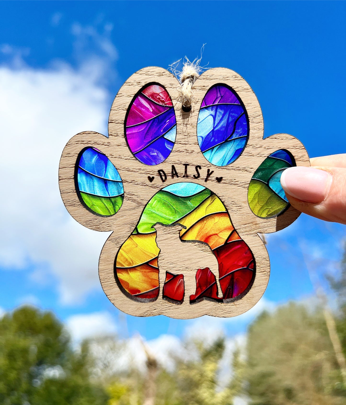 Rainbow Paw Dog Breed Stained Glass