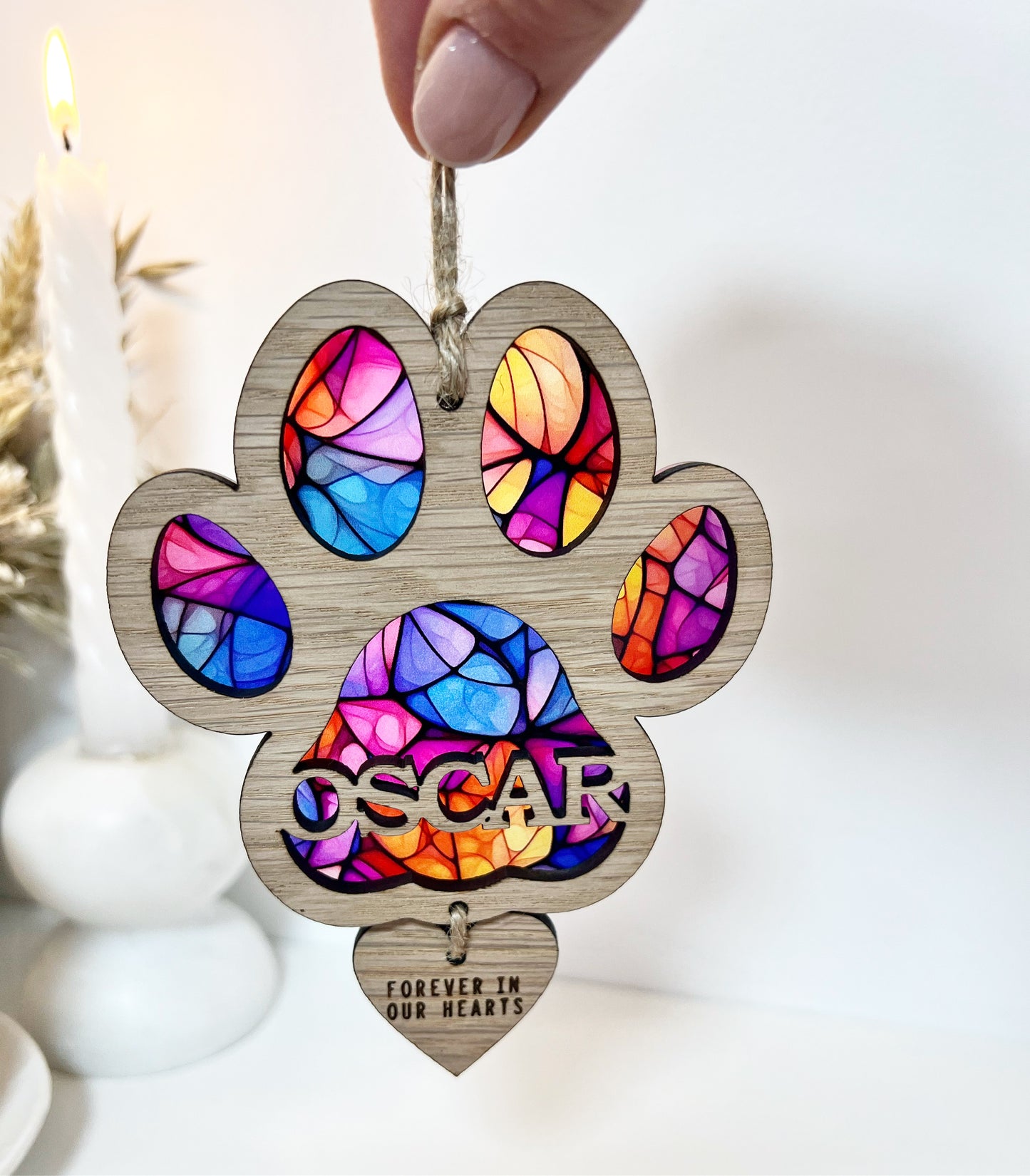 Multi Coloured Dog Paw Stained Glass