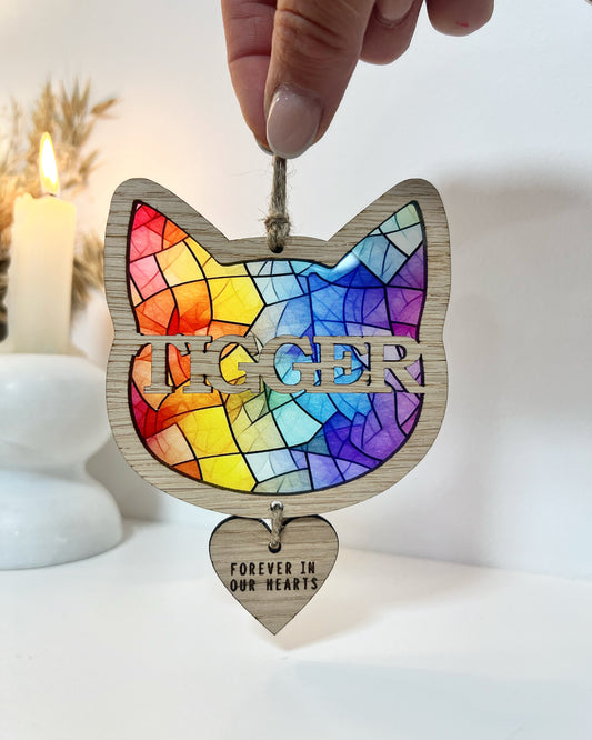 Rainbow Cat Head Stained Glass