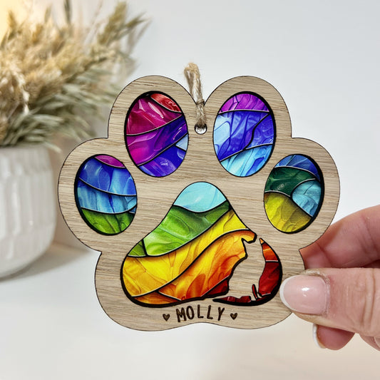 Rainbow Cat Paw Stained Glass